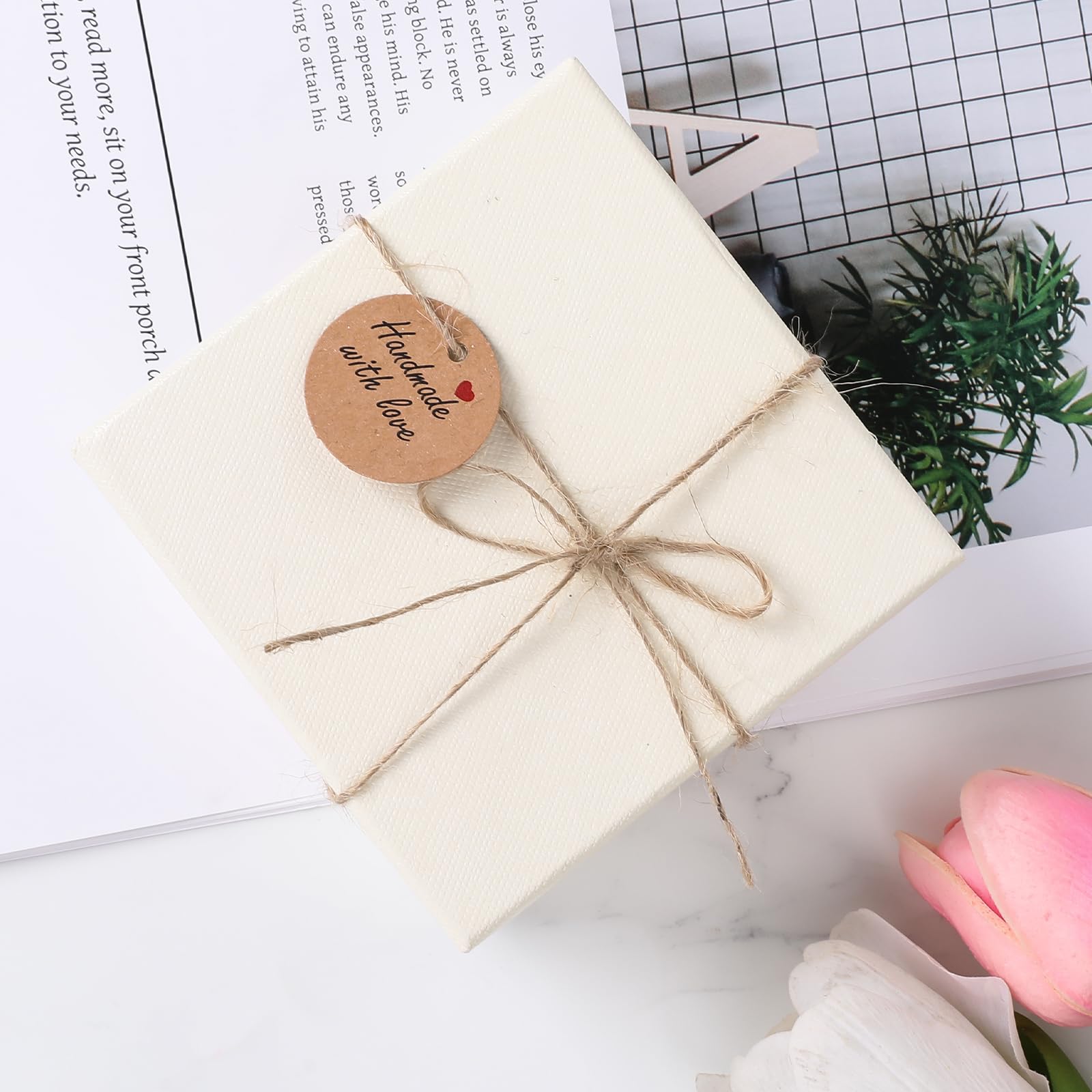 100Pcs Handmade with Love Tags Kraft Paper Hanging Tags with String 1.2” Round Brown Gift Labels with 66 ft String Personalized Handmade Tags for Crafts Candle Tins Wedding Birthday Party Favors