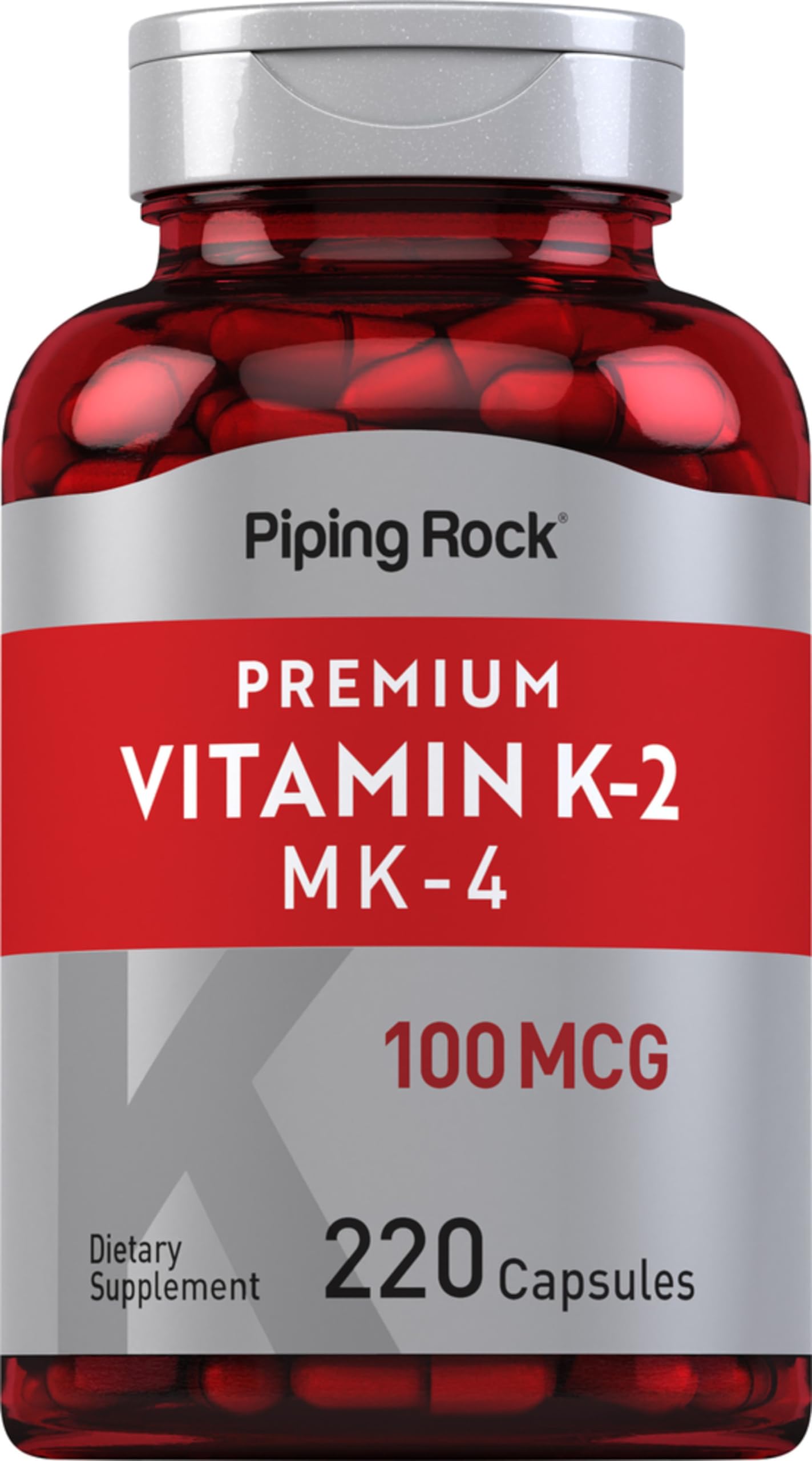 Piping Rock Vitamin K2 MK4 Supplement | 100mcg | 220 Capsules | Non GMO & Gluten Free