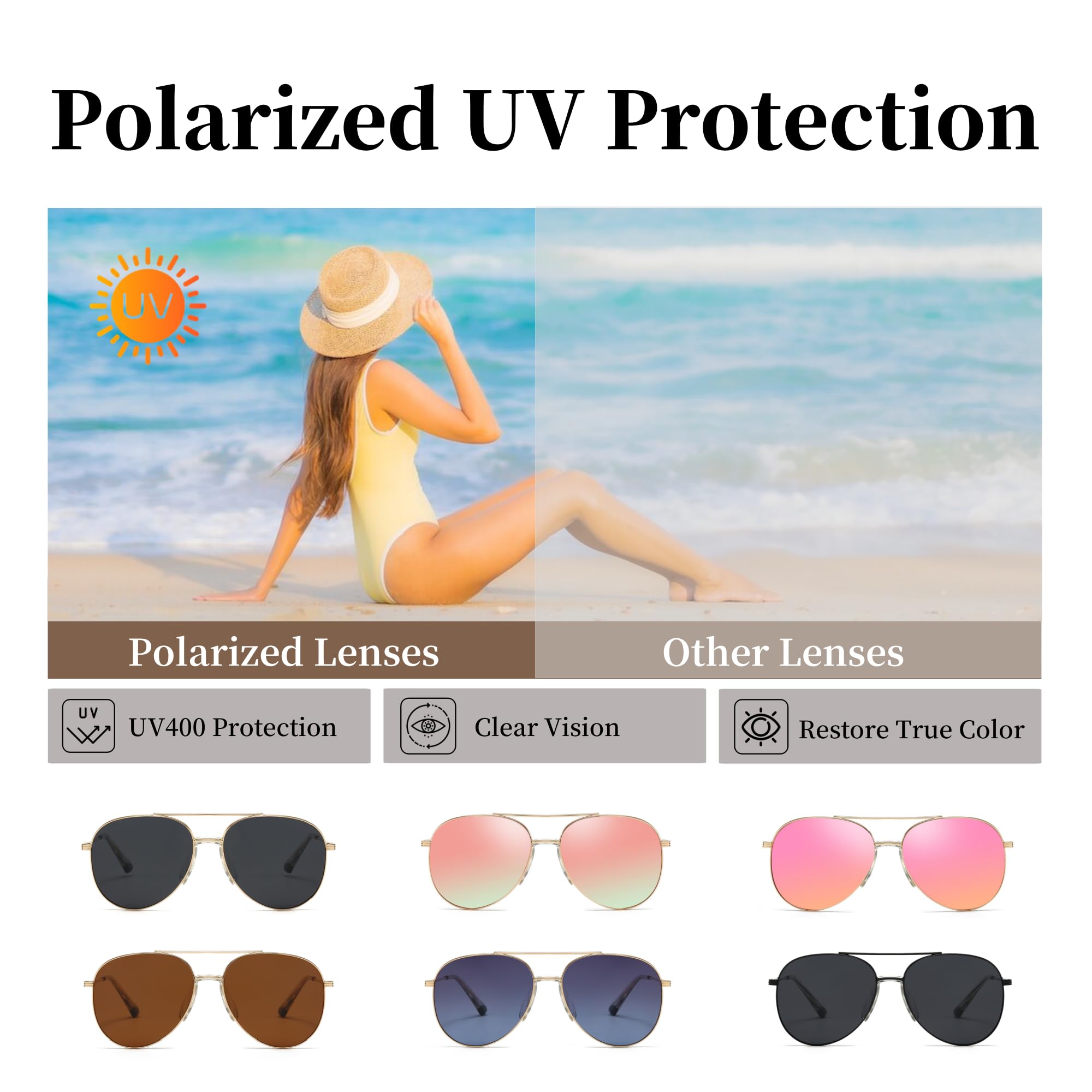 BOBUXLIIN Aviator Sunglasses for Women with UV 400 Protection Lens Womens Polarized Sunglasses Lightweight Metal Pilot Frame