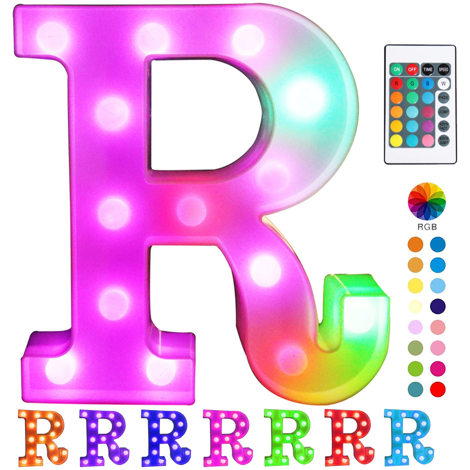 Pooqla Colorful LED Marquee Letter Lights with Remote – Light Up Marquee Signs – Party Bar Letters with Lights Decorations for The Home - Multicolor R