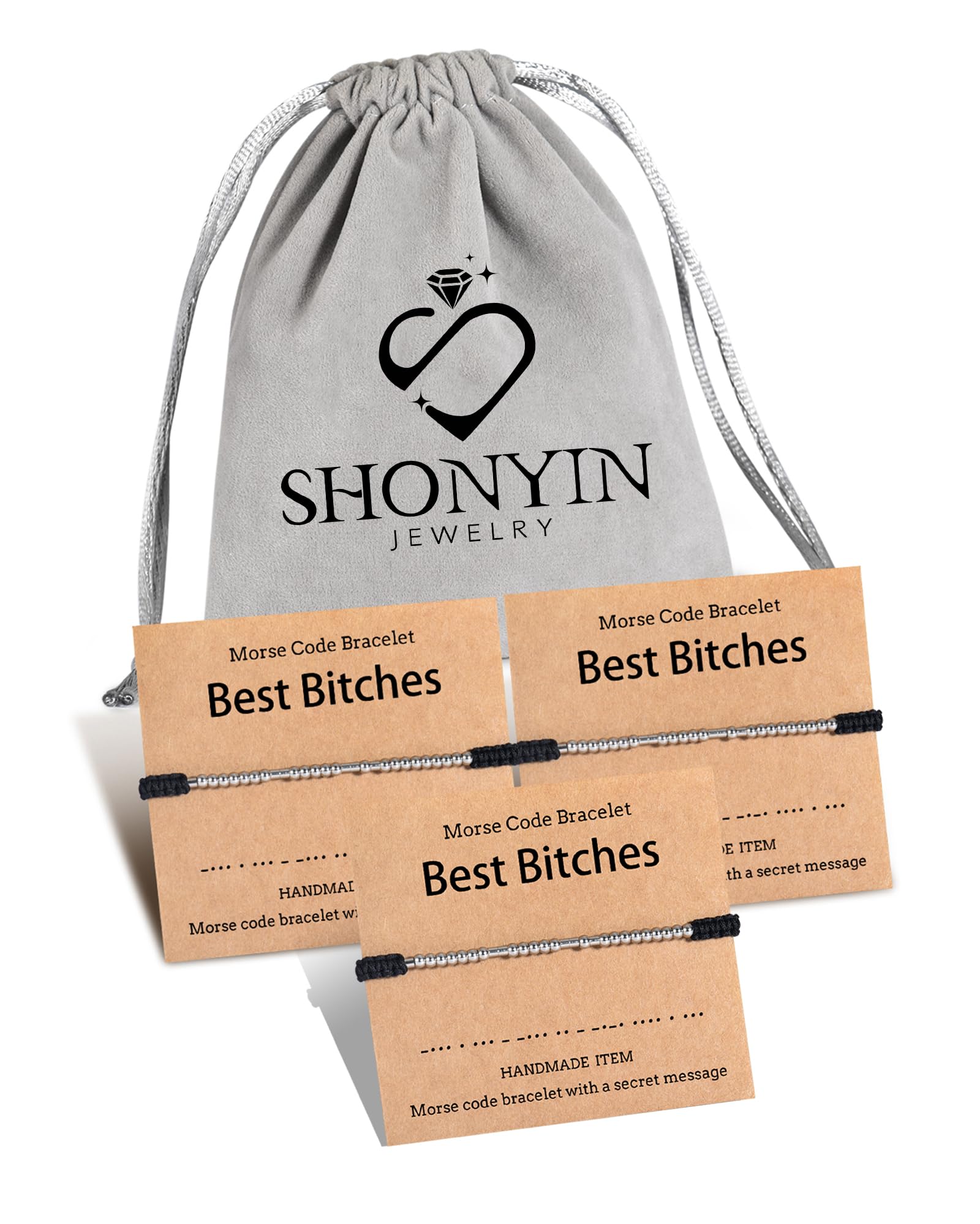 Shonyin Chirstmas Gifts for Friends Best Bitches Morse Code Bracelets for Women Friendship Matching Bracelet Set Best Friends Galentines Day Jewelry Unique Gifts for 3