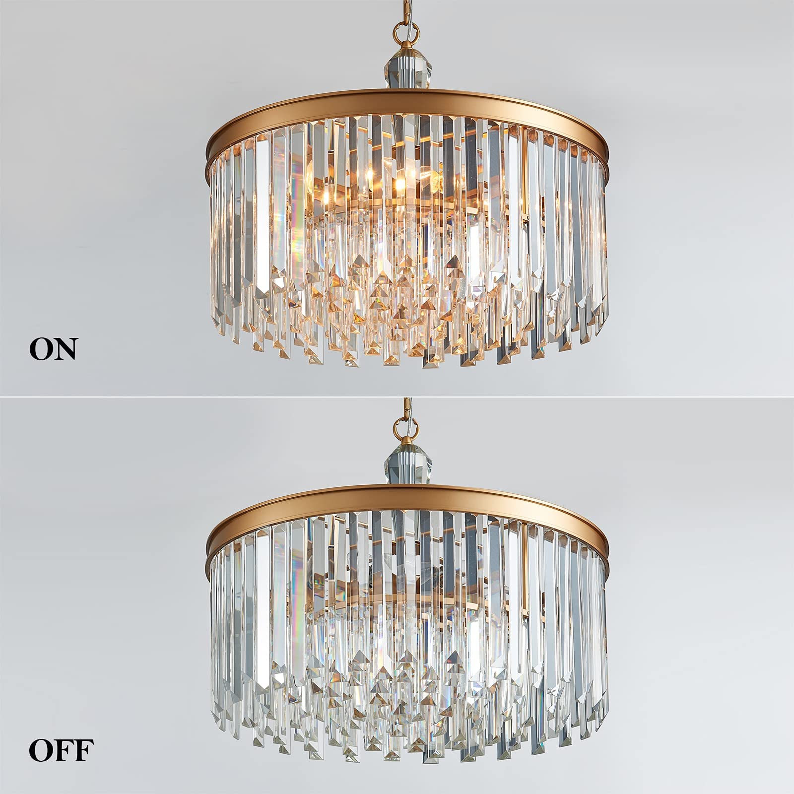 MEIXISUE Gold Modern Round Crystal Chandelier Luxuly 6 Light Contemporary Chandeliers for Kitchen Living Room Dining Room Entryway UL Listed