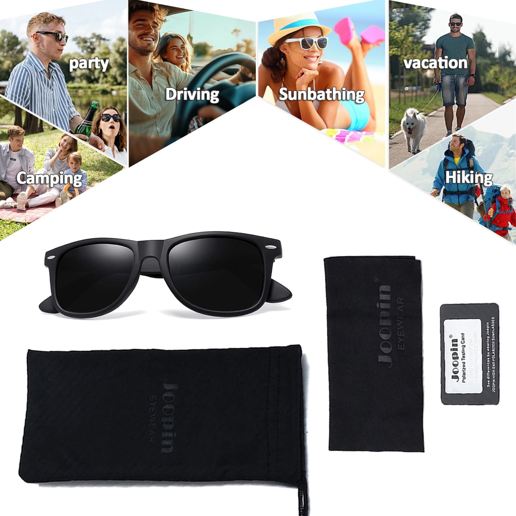 Joopin Polarized Sunglasses UV400 Trendy Square Shades for Men Women Retro Sun Glasses Sunnies (Black Simple packaging)