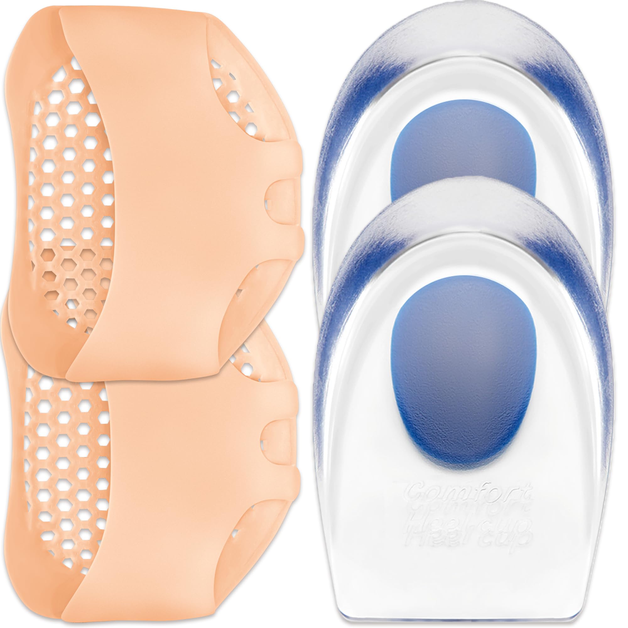 Gel Silicone Heel Cups/Pads, 2 Pack Heel Lifts for Achilles Tendonitis, 4 Pcs for Women & Men and Metatarsal Foot Pads for Pain Relief, 4 Pcs Soft Gel Reusable Breathable Sleeve Pads