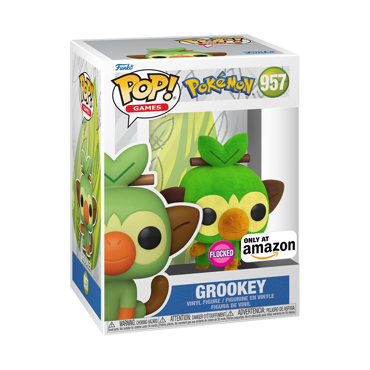 Funko Pop! Games: Pokemon - Grookey (Flocked), Amazon Exclusive