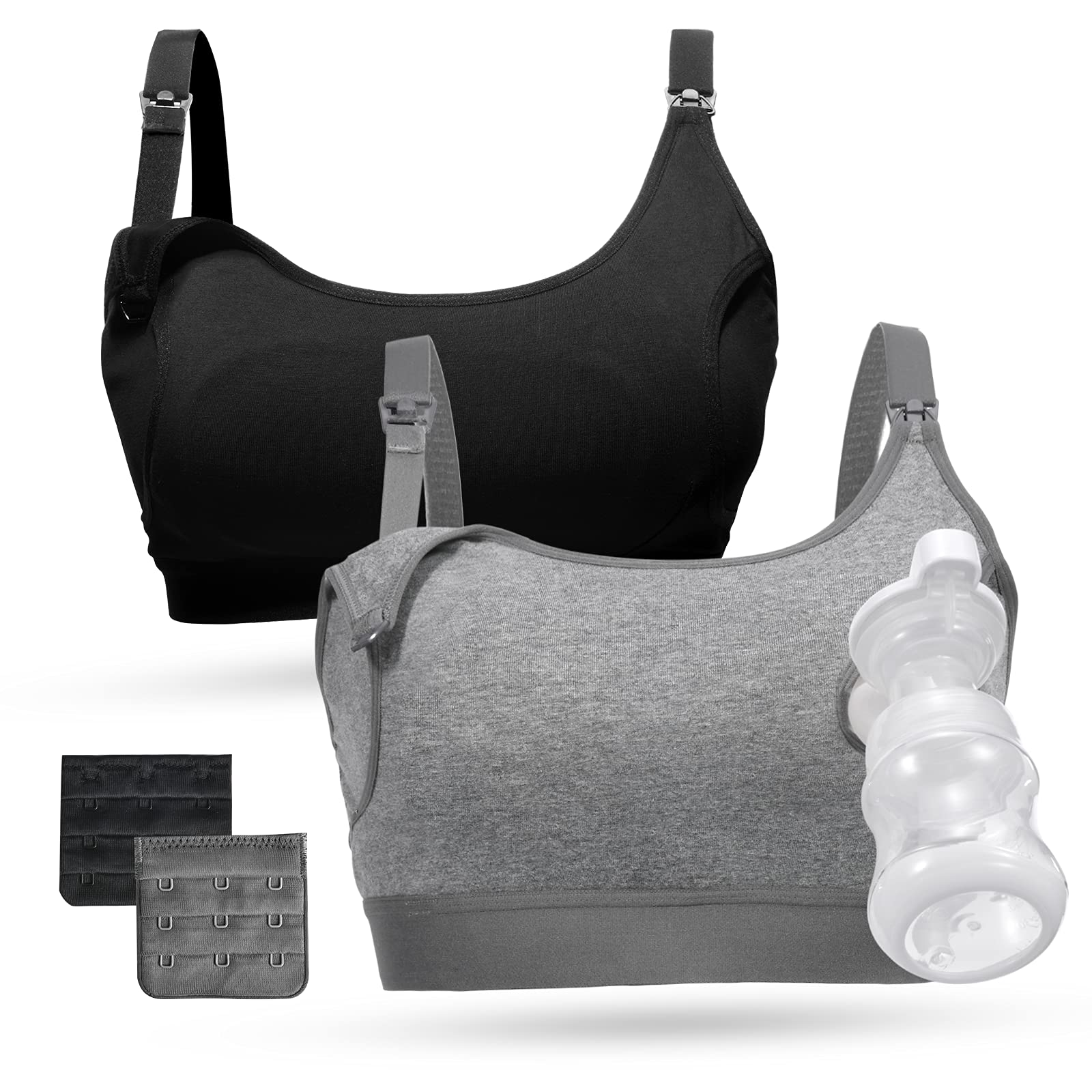 Momcozy Pumping Bra, Pumping Bra Hands Free 2 Pack Comfortable All Day Wear Pumping and Nursing Bra in One Holding Breast Pump for Spectra, Lansinoh, Medela