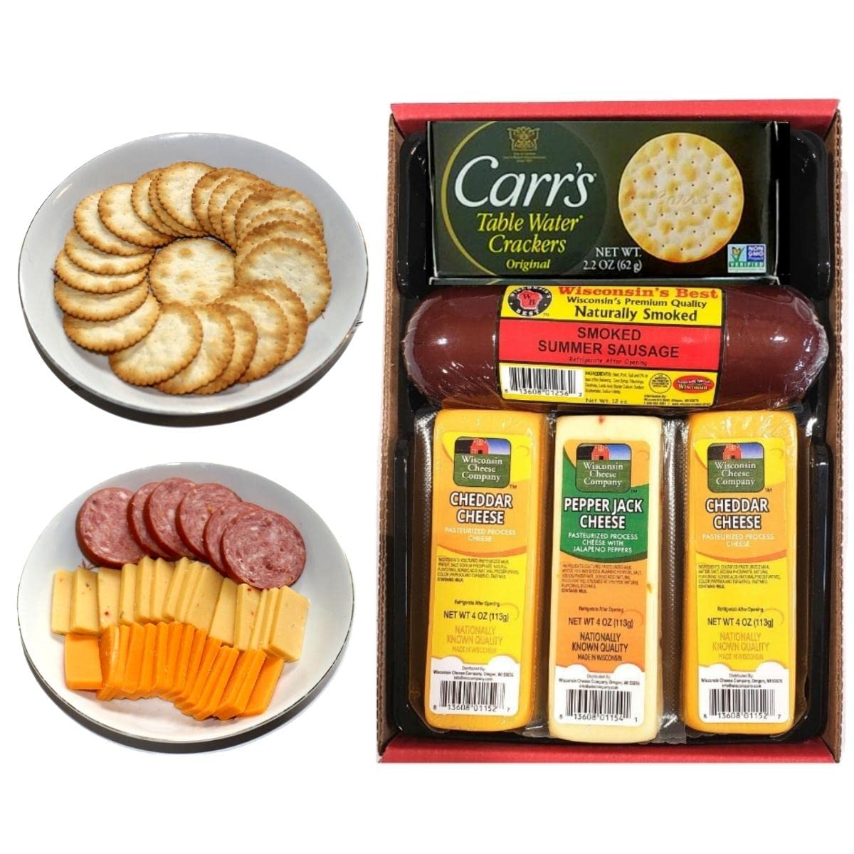 Wisconsin's Best & Wisconsin Cheese Company - Classic 100% Wisconsin Cheddar & Pepper Jack Cheese, Cracker and Sausage Gift Basket. Great for Charcuterie Boards & Holiday Christmas Gifts