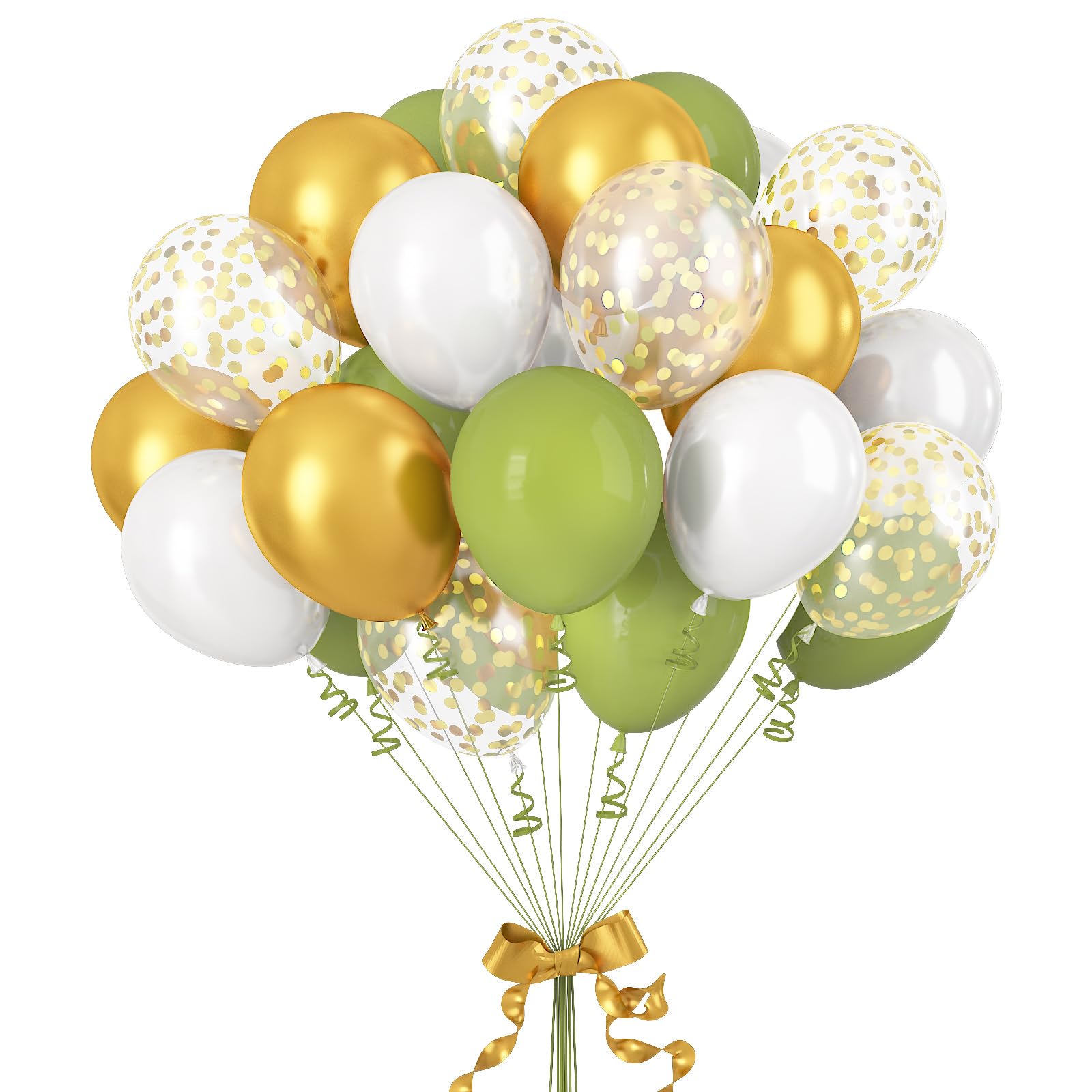 Cudory Sage Green Balloons Set, 60 Count, 12 Inch, Metallic Gold & Matte White, Retro Avocado Green & Confetti Gold, For Birthday Party, Baby Shower, Wedding Decoration