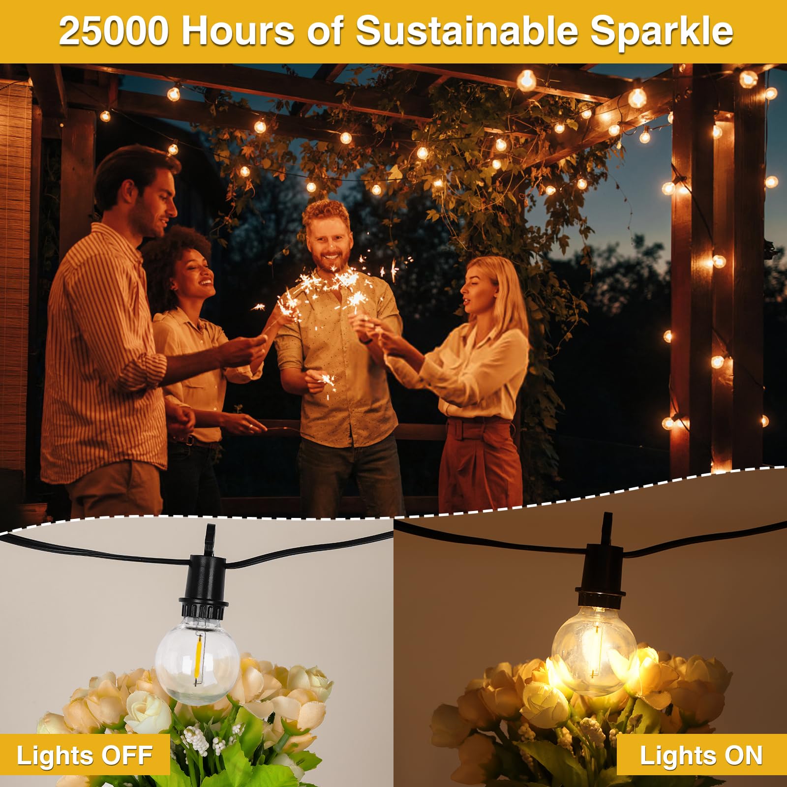 ZJOJO 35FT Outdoor String Lights, G40 Globe Outdoor Lights with 15 Shatterproof LED Bulbs (1 Spare), 2700K Hanging Waterproof Patio Light, Connectable String Lights for Outside Backyard Porch Party