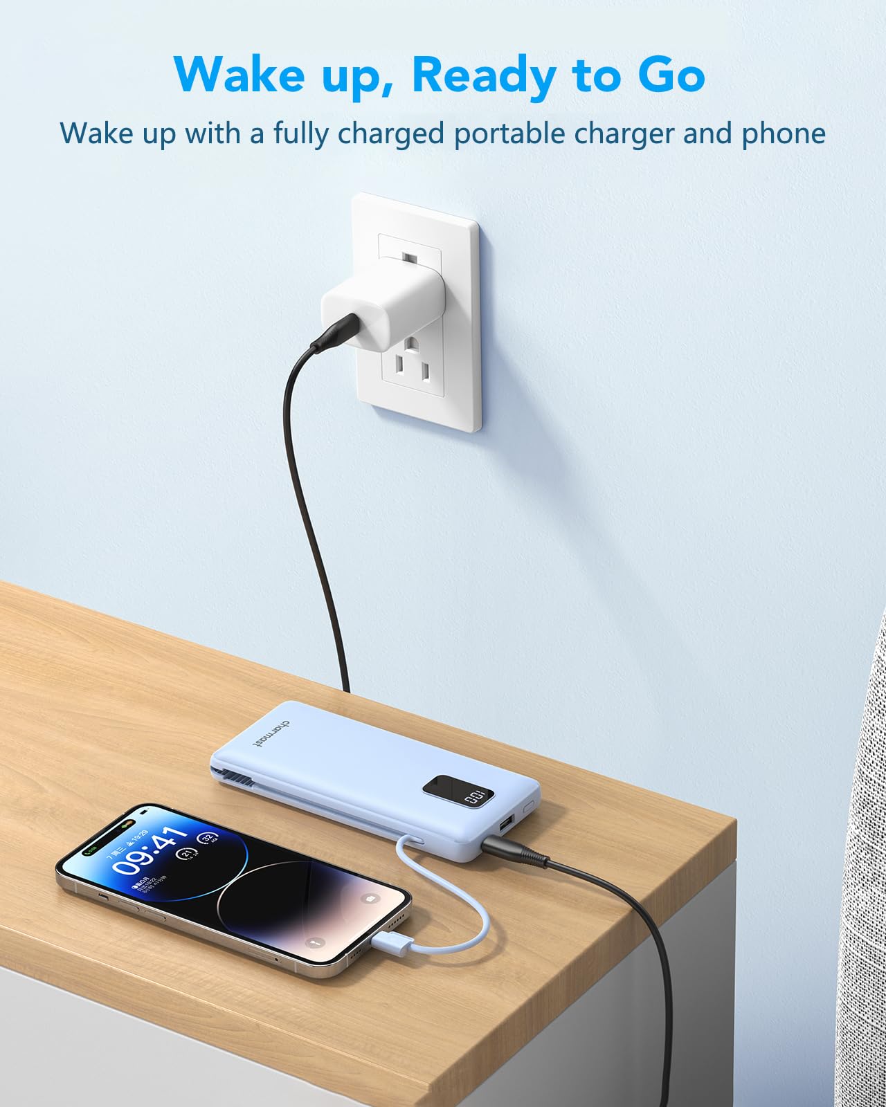 Charmast Portable Charger with Built-in Cables & Wall Plug, 10000mAh Portable Power Bank, External Battery Pack Travel Essentials Compatible with iPhone 16/15/14/13, Samsung, iPad etc