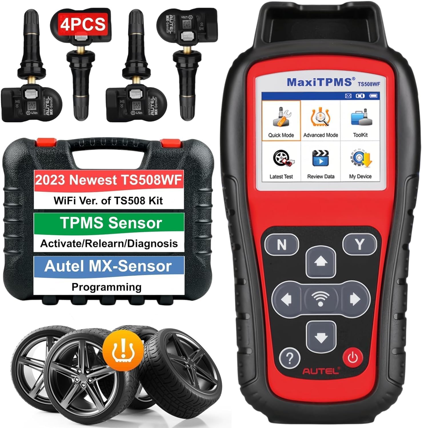 Autel MaxiTPMS TS508WF Complete with 4 pcs Duel Frequency Rubber MX Sensor, MX Sensor Programming TPMS Diagnostic OBD Relearn Activate Read Copy TPMS Sensor Read/Clear TPMS DTCs, Free Lifetime upgrate