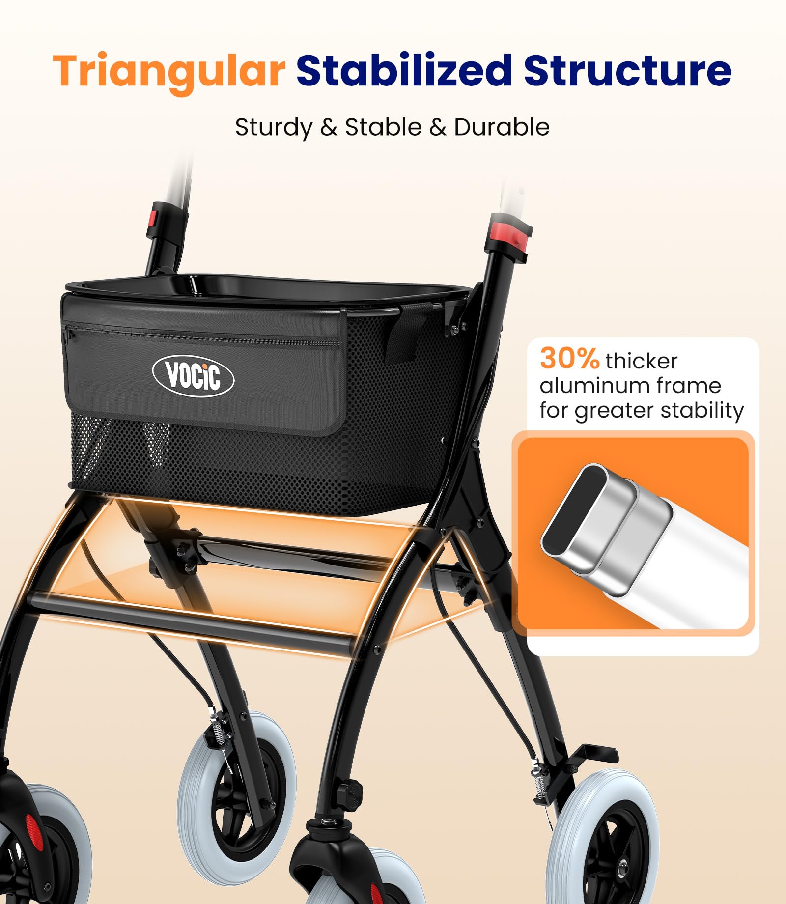 Narrow Rollator Walkers for Small Spaces, Indoor Rollator Foldable and Lightweight, Stable Home Rollator with Quiet Anti-Slip Tires, Rollators for Seniors Foldable with Tray