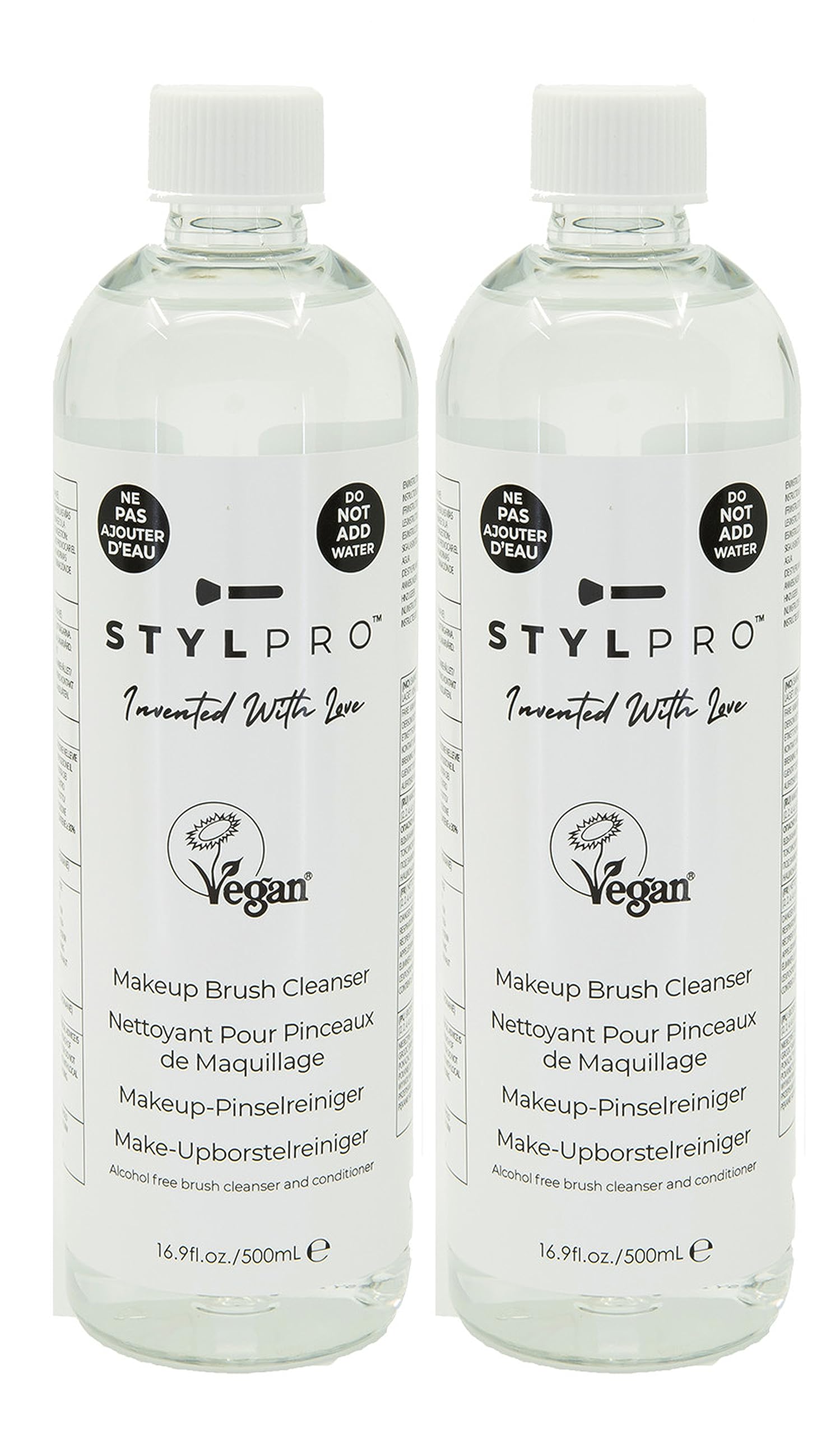 STYLPRO Makeup Brush Cleanser (2x 500ml bottles), Makeup Brush Cleaning Liquid to use with our Award Winning Makeup Brush Cleaner and Dryer Machine, Cleans Oily Makeup From Makeup Brushes