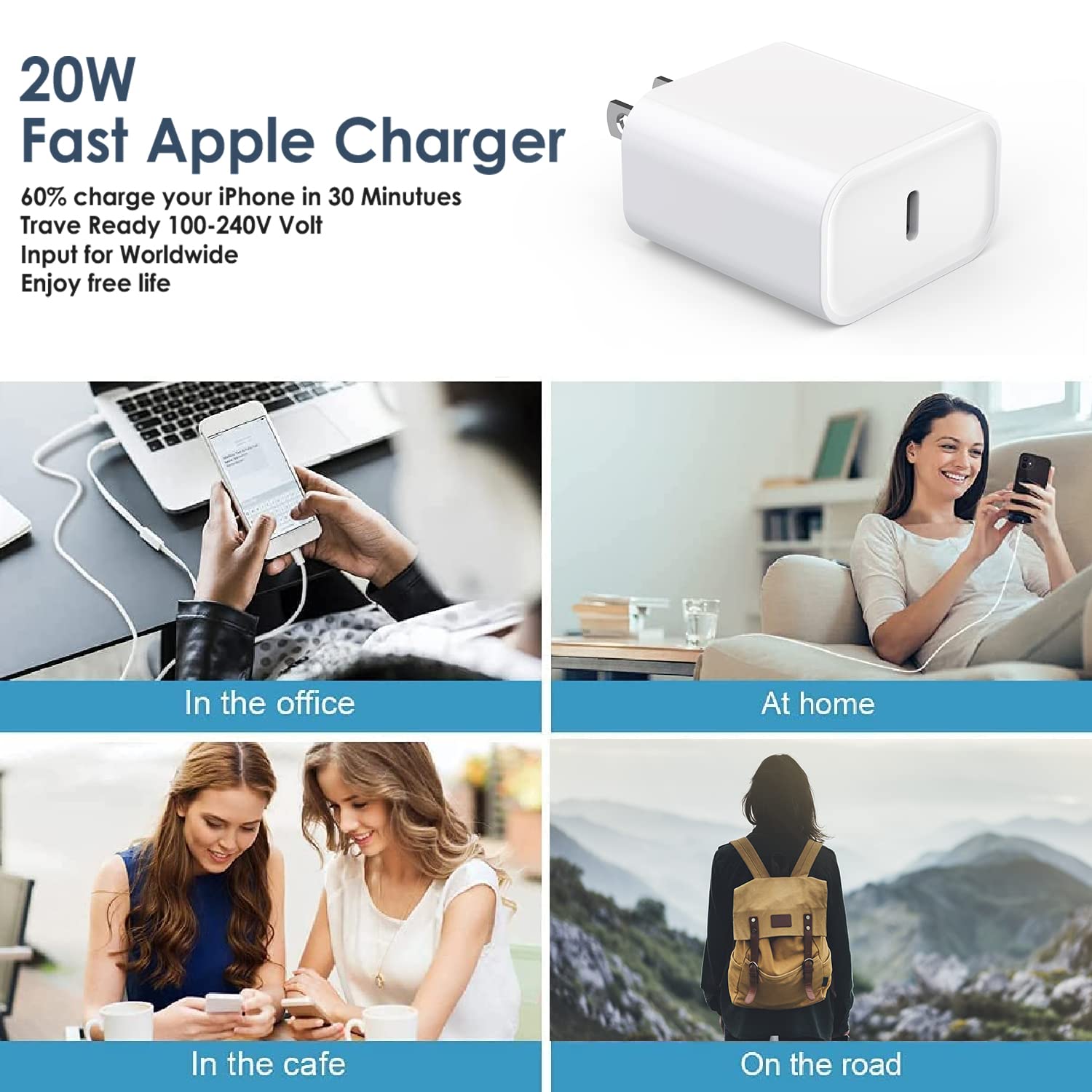 iPhone 16/15 Fast Charger Block,【3Pack】 20W USB C Wall Charger Block Super Fast Charging Block Plug Blocks PD Type C Adapter for iPhone 16 Pro Max/iPhone 15 Plus/14/13/12/11/AirPods/iPad Pro/Air/Mini