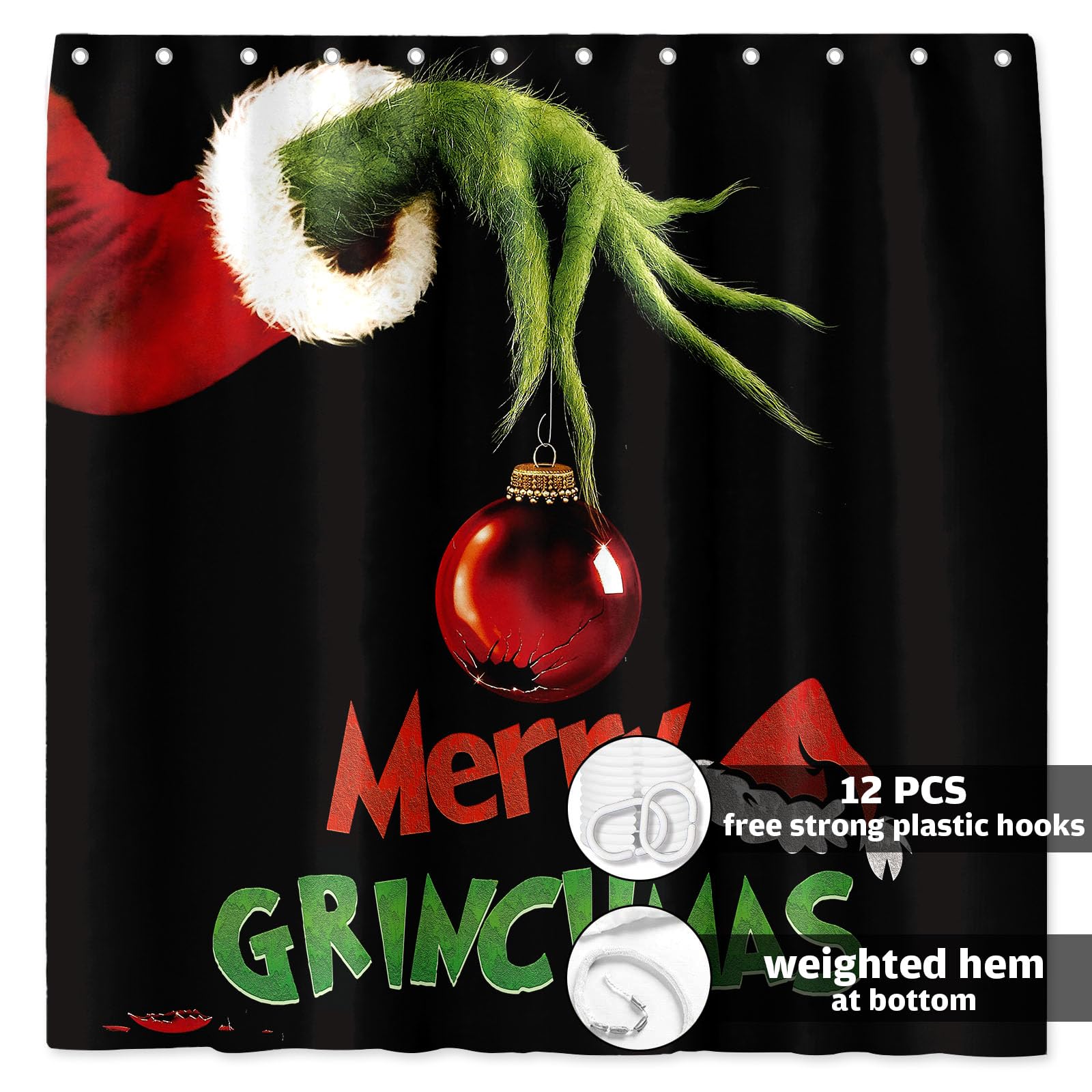 Seasonwood Christmas Shower Curtain Xmas Winter Holiday Shower Curtains Winter New Year Xmas Holiday Bath Decor Waterproof Fabric Machine Washable with 12 Hooks