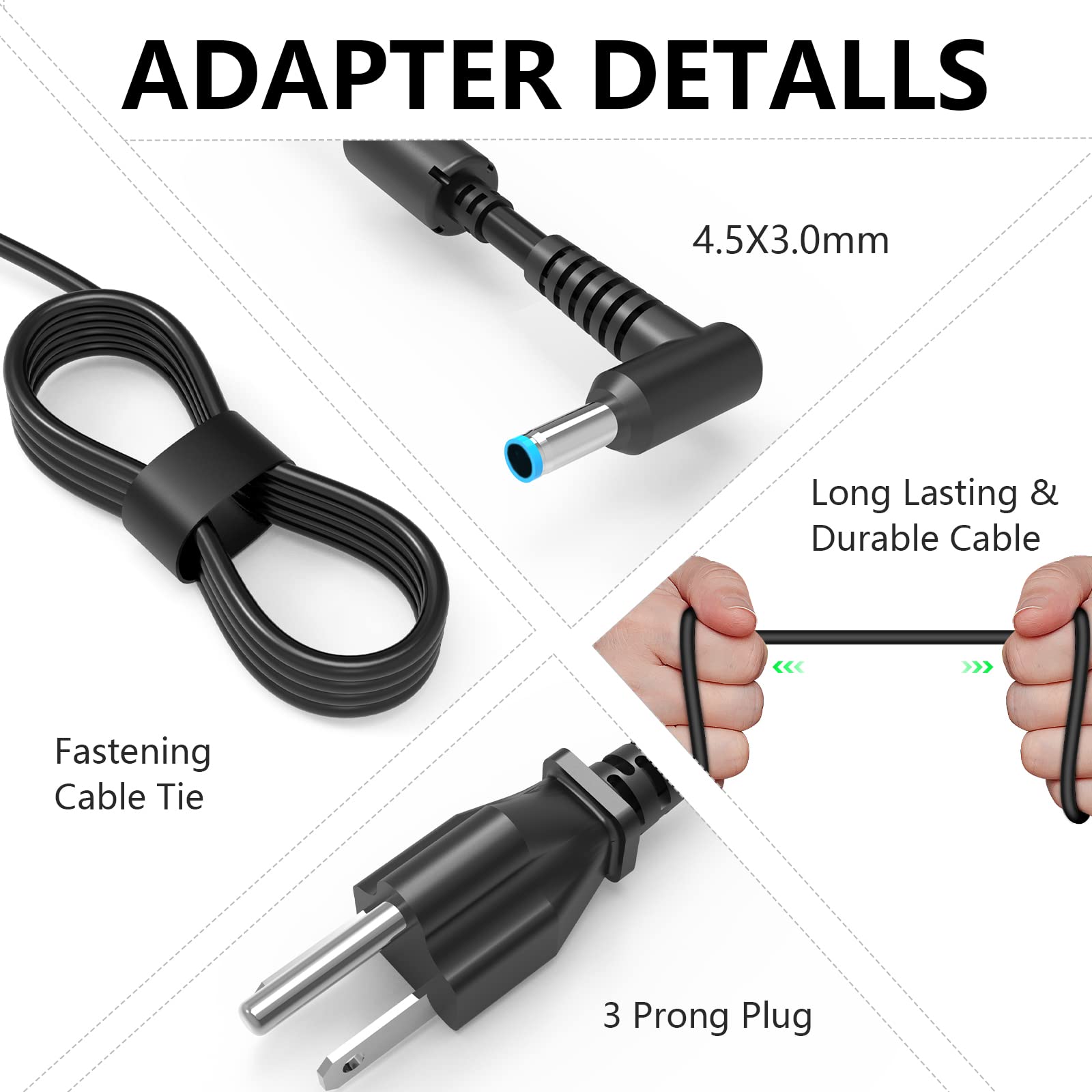 65W AC Charger Fit for HP Probook 430 440 445 450 Elitebook 830 840 850 G3 G4 G5 G6 G7 G8 G9 Laptop Adapter Power Supply