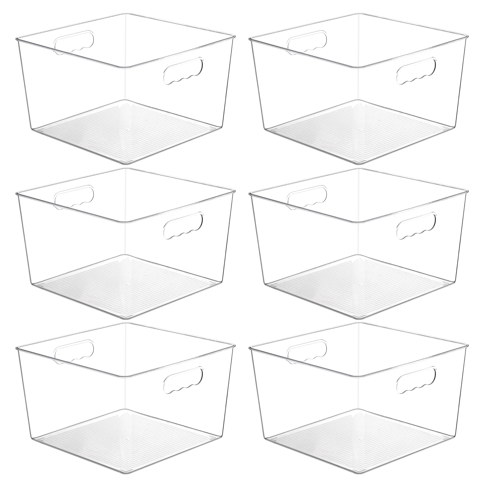 Vtopmart 6 Pack Extra Large Clear Plastic Storage Bins,11x11 Cube Acrylic Organizer Square Containers with Handle for Pantry,Closet,LaundryRoom,Kitchen,Bathroom,UnderSink Organization