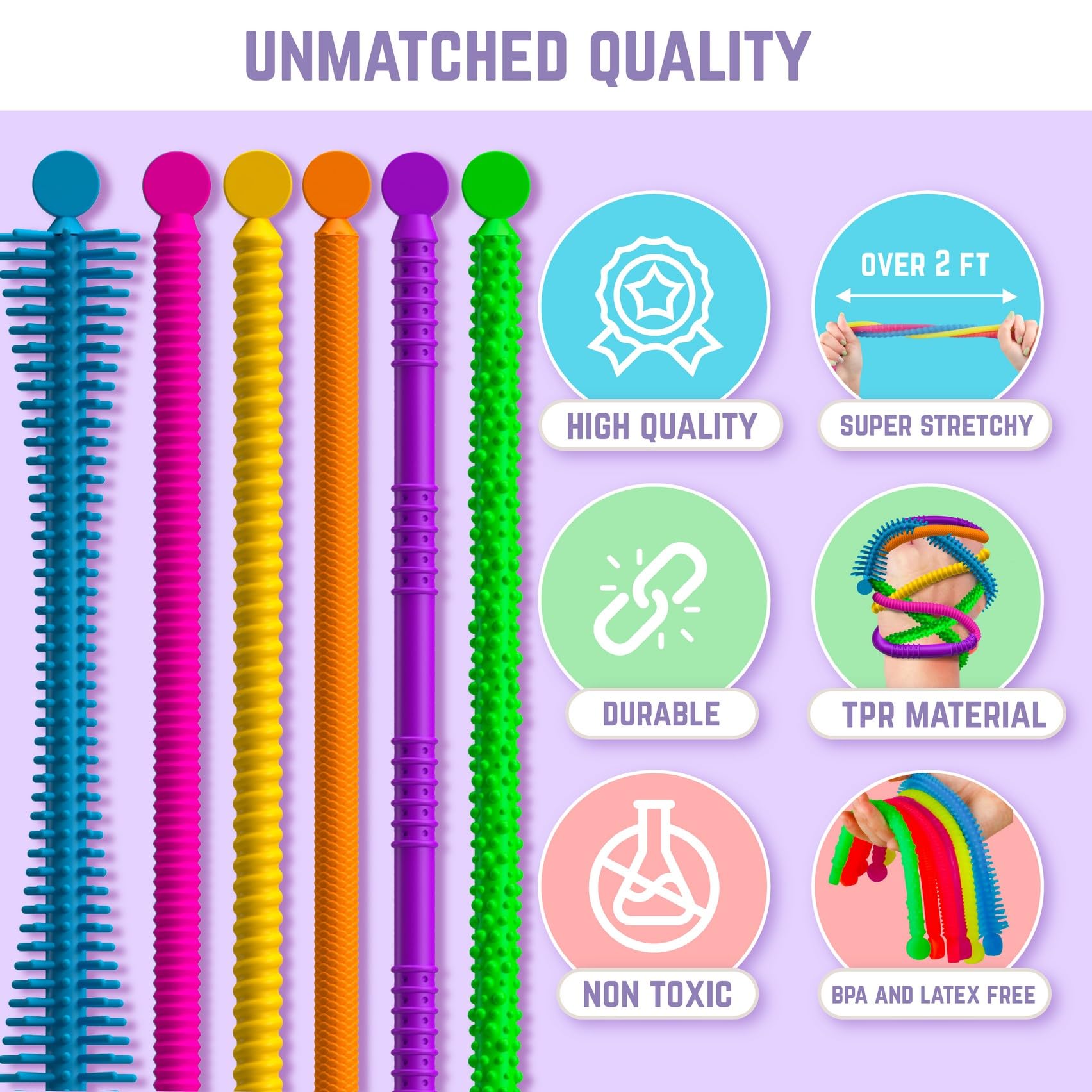 BUNMO Bundles Silly Slappers & Super Sensory Stretchy Strings - Fun Suction Slappers for Wild Fun - Sticky Hands - Monkey Stretch Noodles - Slap Bracelets - Sensory Toys for Children