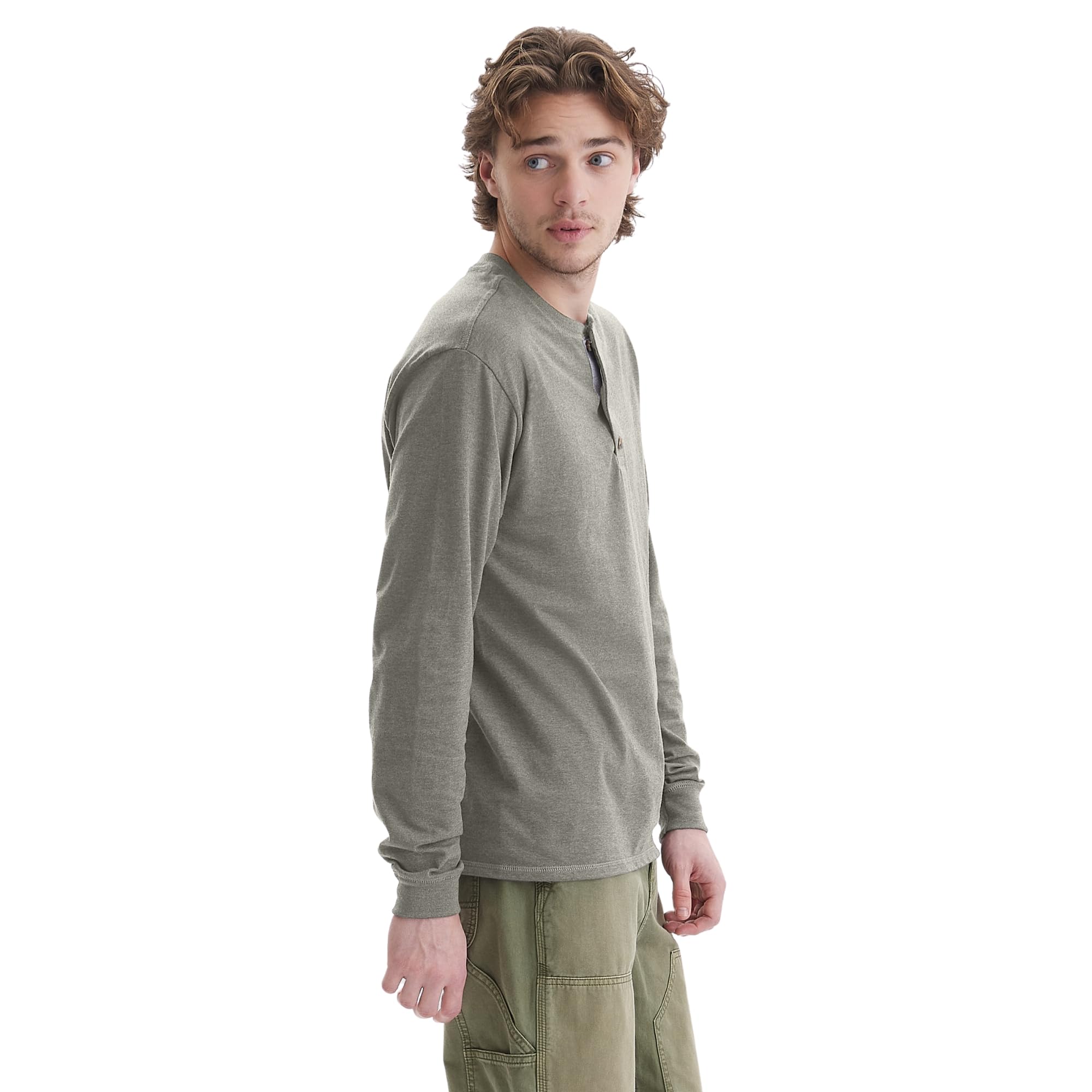 Hanes Men's Beefy Long Sleeve Three-Button Henley