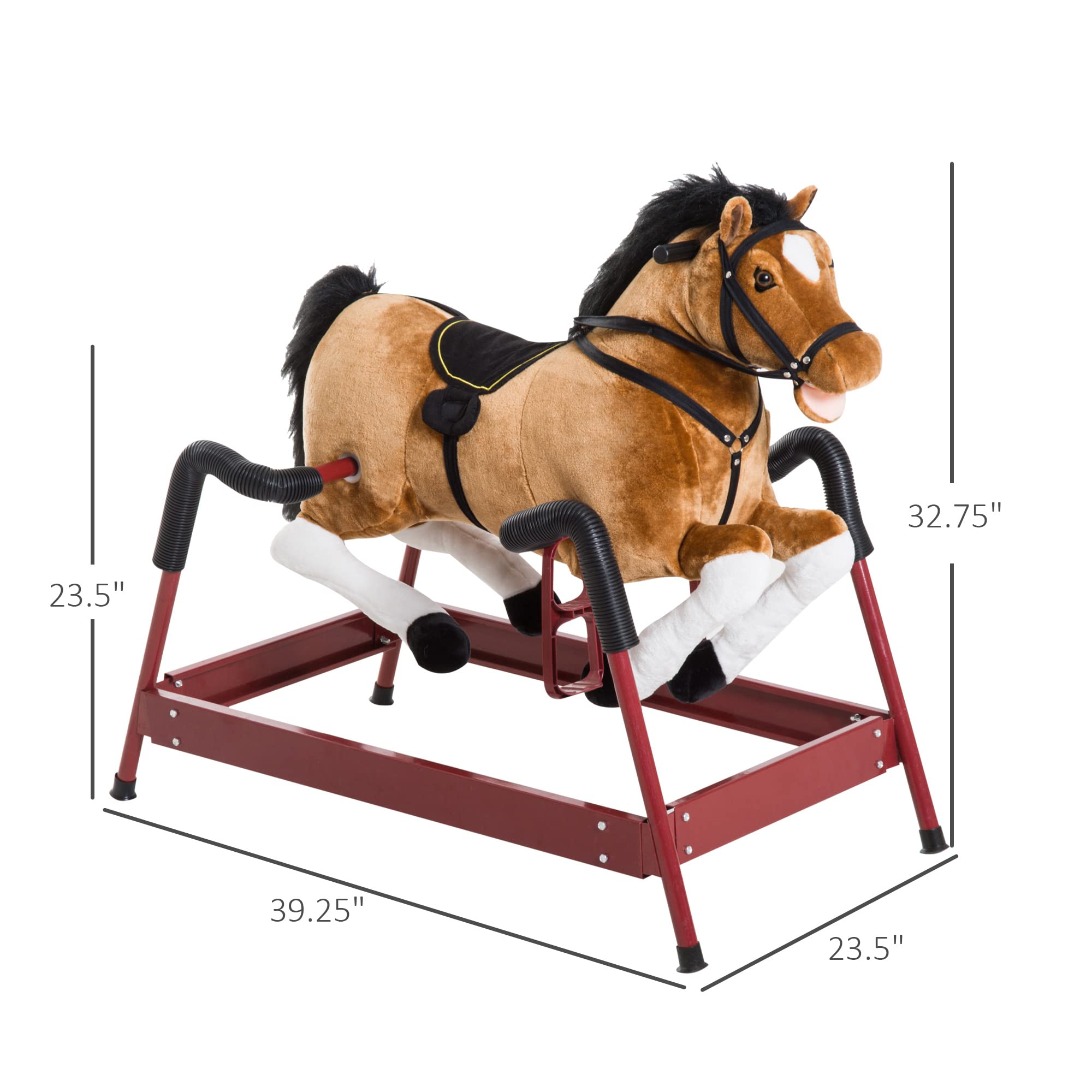 Qaba Durable Plush Toddlers Spring Rocking Horse, Bouncing Rocker Toy with Realistic Sounds