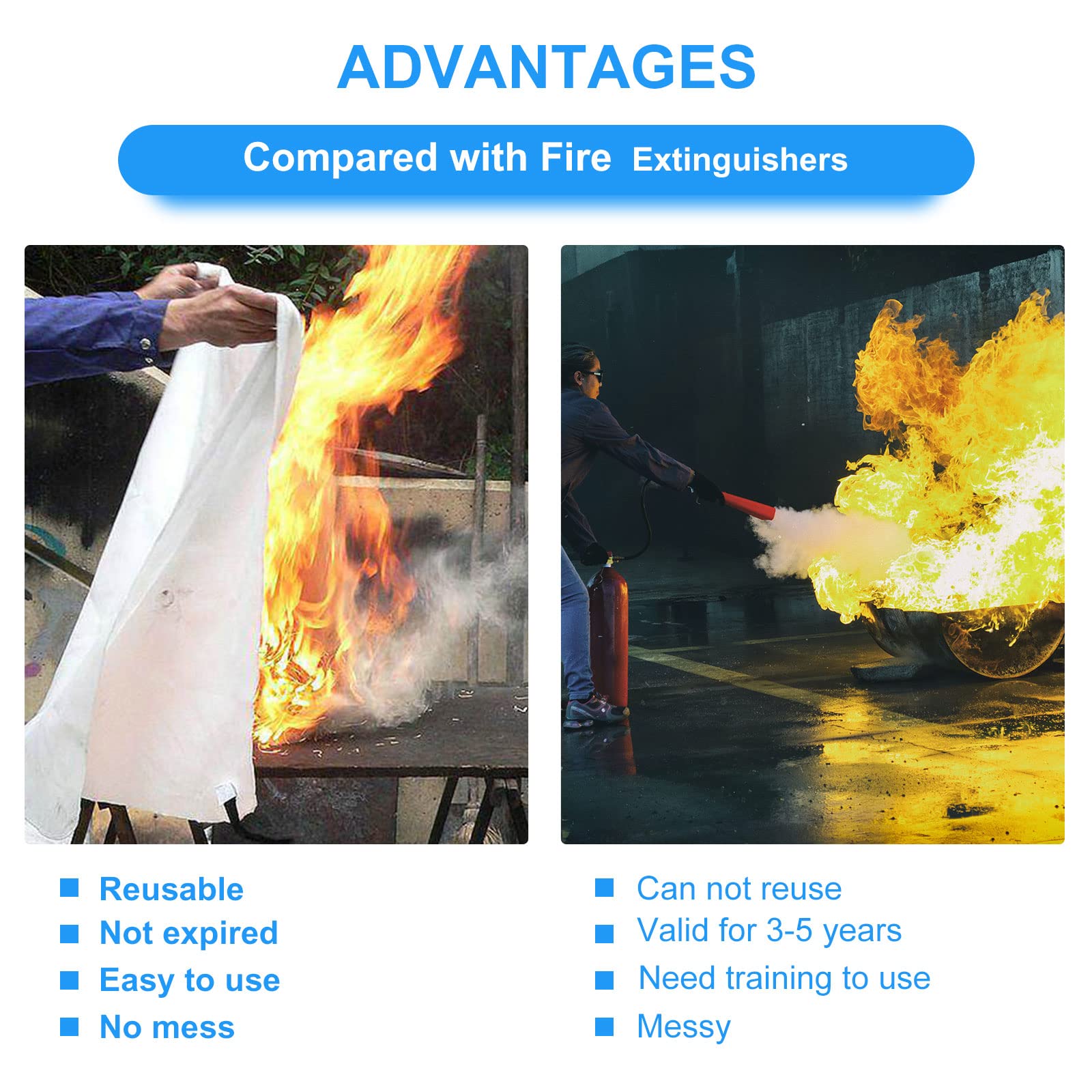 Jeagou Emergency Fire Blanket for Kitchen and Home, 2 Pack 39.37” x 39.37” Fiberglass Fire Safety Blankets for Survival, Suppression Fire Retardant Blanket