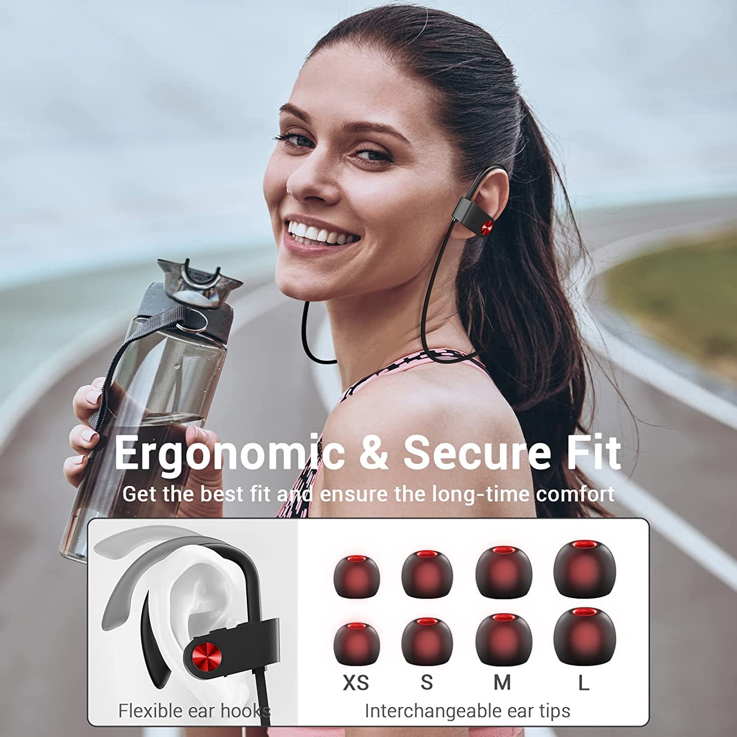 VRIFOZ Bluetooth Headphones, Bluetooth 5.3 IPX7 Waterproof Wireless Sports Earbuds for Workout Gym, 16 Hrs Playtime Running Headphones with Noise Cancelling Mic, HiFi Bass Stereo in-Ear Earphones