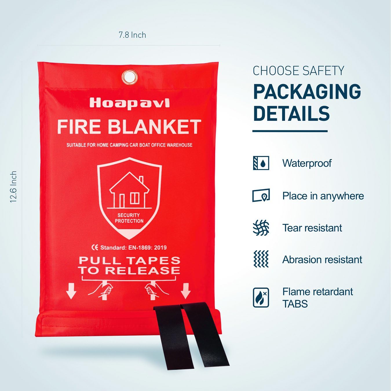 Hoapavi Emergency Fire Blanket, 40” x 40” Fire Blanket for Home and Kitchen, Fiberglass Fire Blankets for Camping Car Boat Office Warehouse Fire Safety, Quickly Suppresses The Spread of Fire