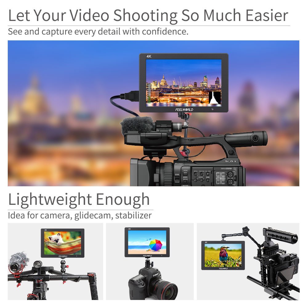 FEELWORLD T7 7 Inch IPS 4K HDMI Camera Field Monitor Video Assist Full HD 1920x1200 Solid Aluminum Housing DSLR Monitor with Peaking Focus False Colors
