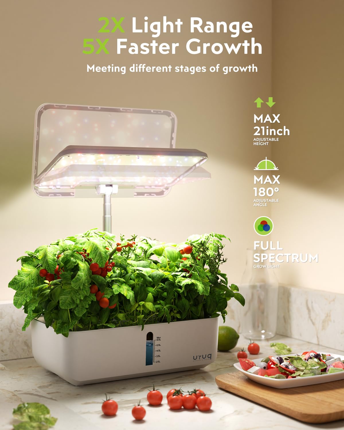 URUQ Hydroponics Growing System Garden: 12 Pods Indoor Gardening System with Remote Control LED Grow Light Height Adjustable Quiet Plants Germination Kit - Gardening Gifts White