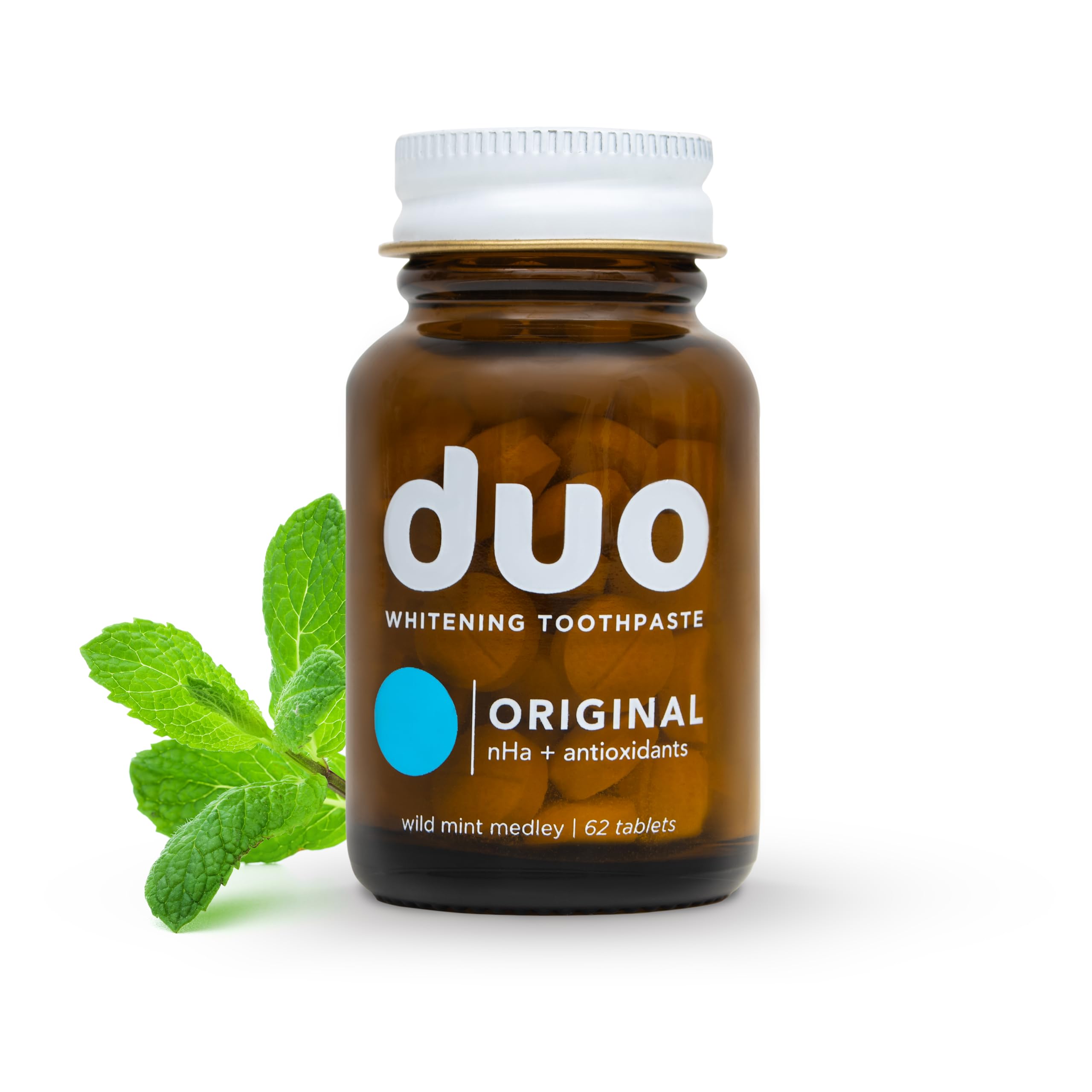 Duo Toothpaste Tablets | Nano-Hydroxyapatite (nHa) Natural Whitening, Remineralize, Reduce Sensitivity | Sustainable & Plastic Free | Dentist Created | Wild Mint Medley - 1 Bottle / 62 Tablets