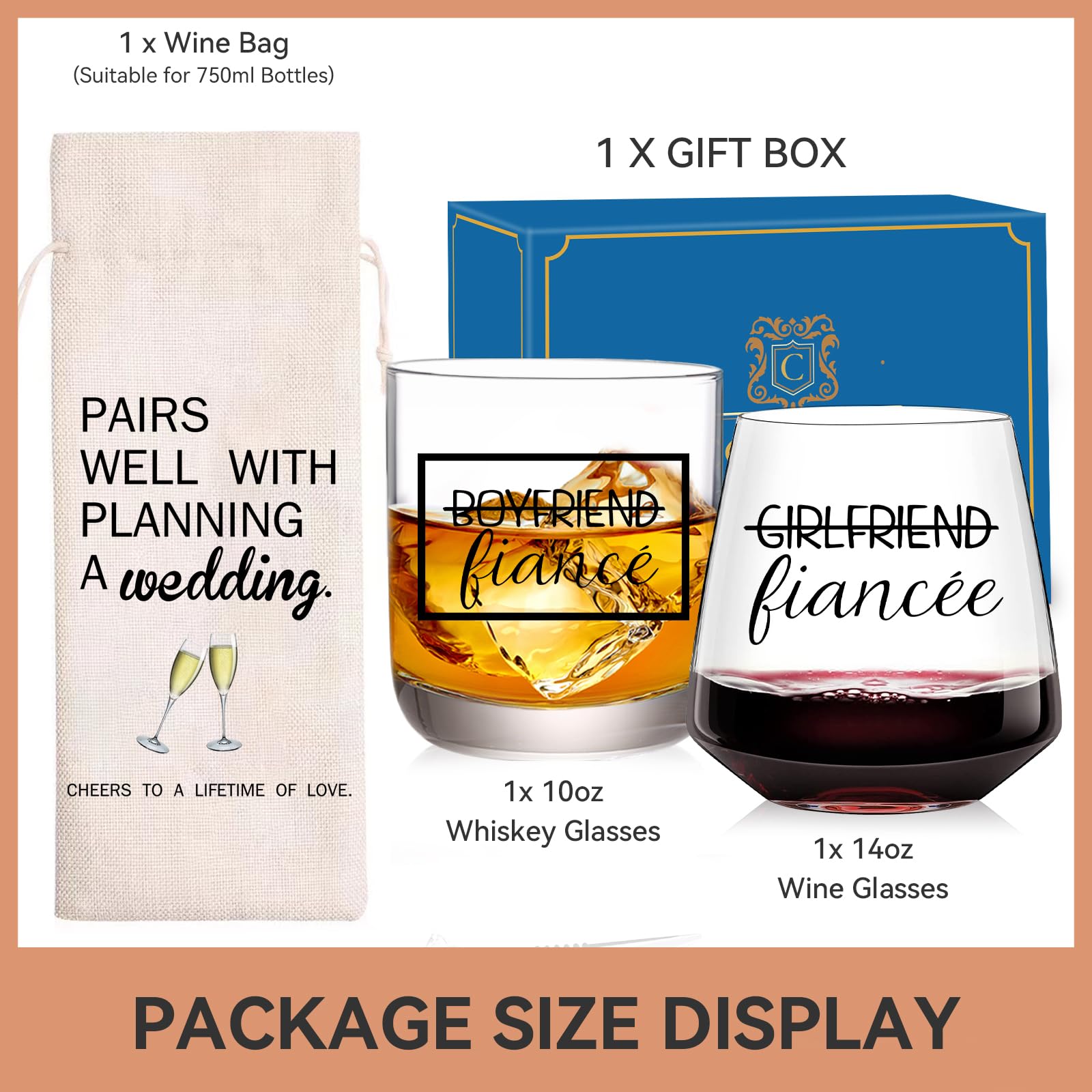 Engagement gifts for couples gifts for Newly Engaged,Christmas Engagement Gifts for Her Fiance Fiancee wine glasses for Women,Mr Mrs Gifts engaged gifts for Bridal,Women Engagement Gifts