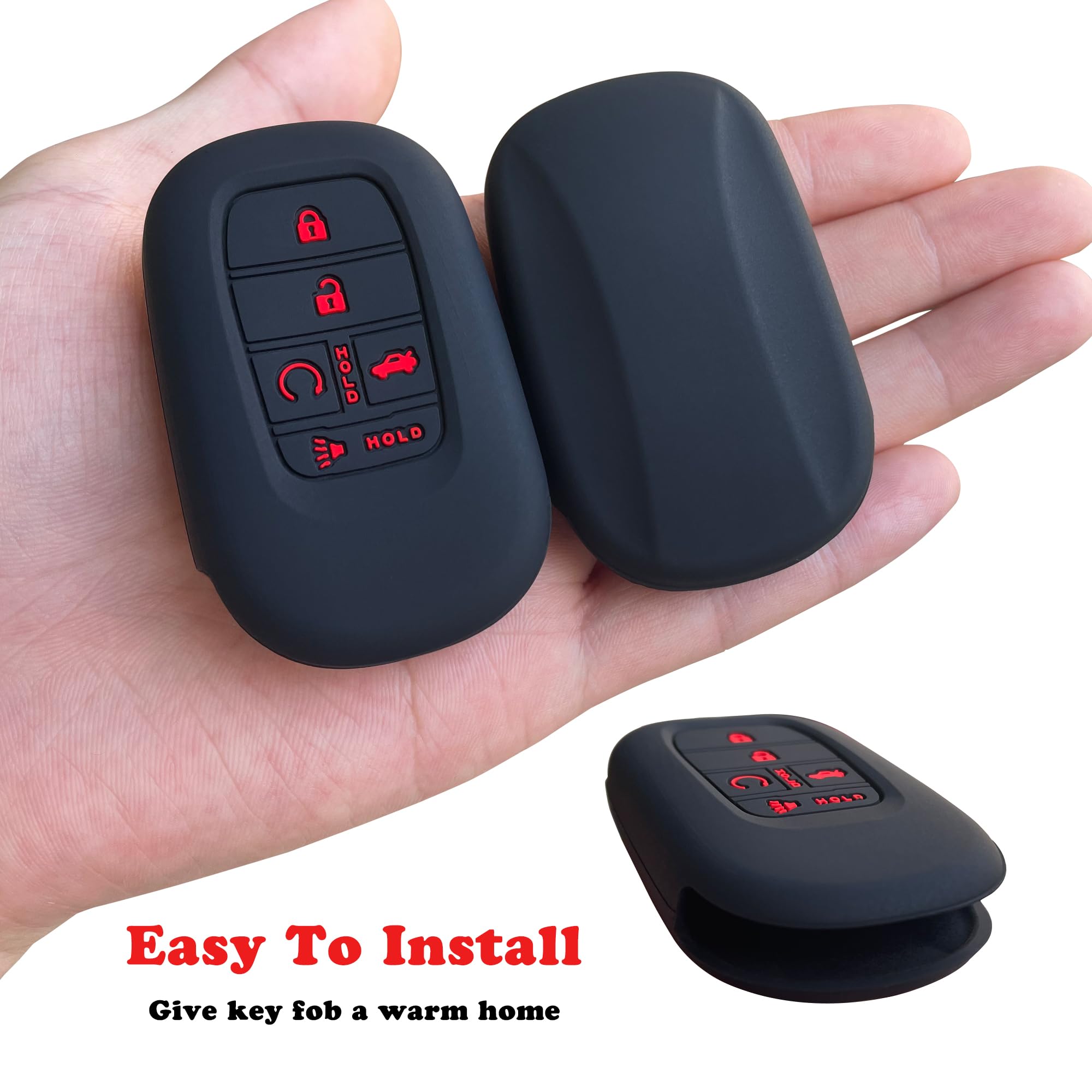 TANDRIVE Key Fob Cover for (5 Buttons) Honda 2022 2023 2024 2025 Civic Accord HR-V Pilot CR-V, Silicone, 2-Pack, Red Button, Black