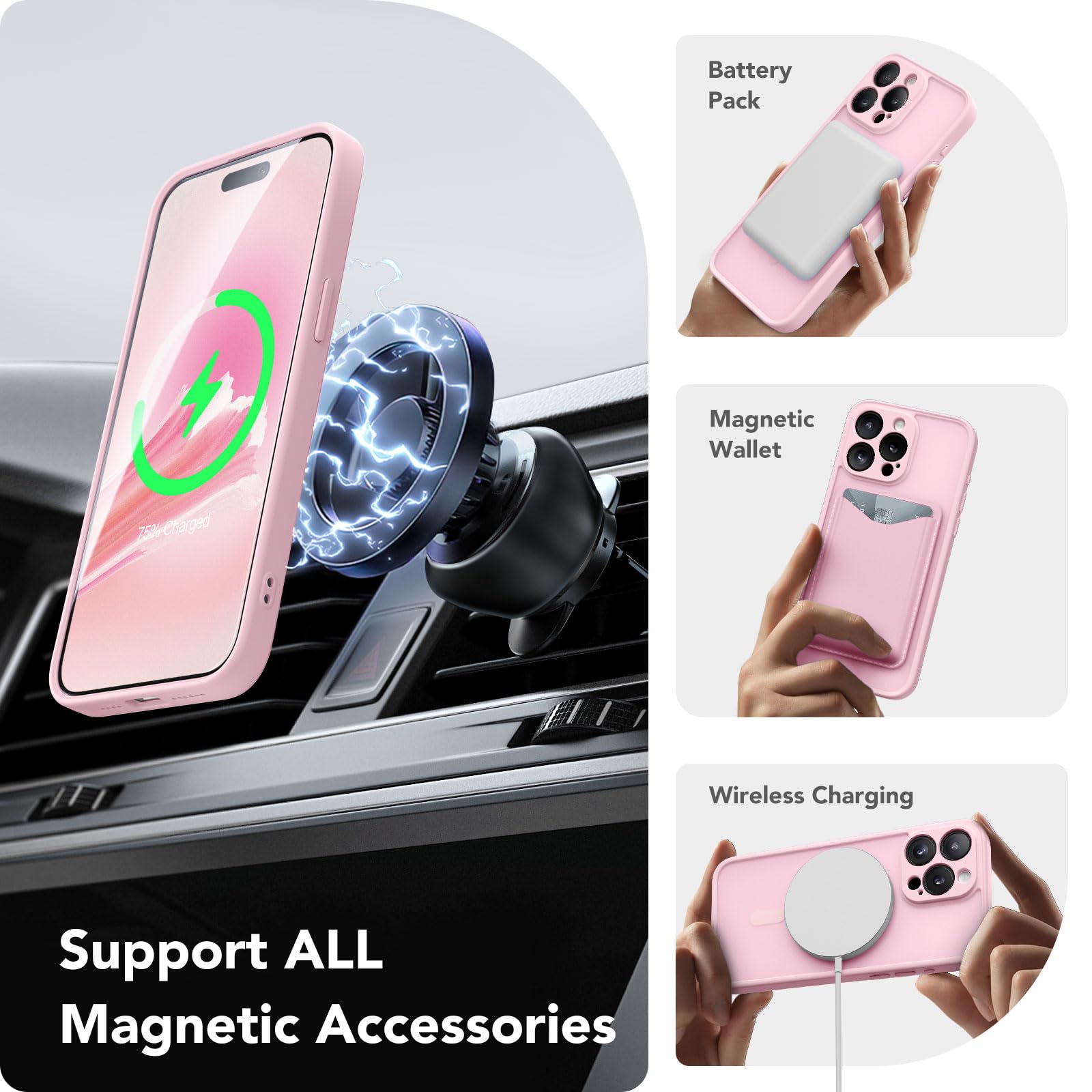 CAPRARO Magnetic for iPhone 15 Pro Max Case, [Compatible with MagSafe] [Full Camera Protection] [14FT Drop Protection] Shockproof Protective Slim Translucent Phone Case, Pastel Pink