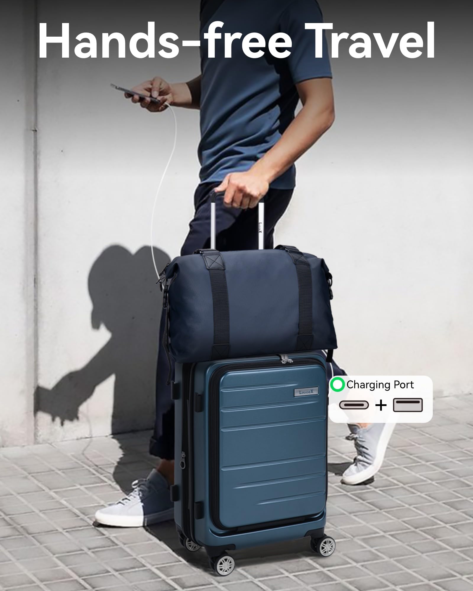 LUGGEX Carry On Luggage 22x14x9 Airline Approved, Expandable Polycarbonate Suitcase with Front Pocket and USB Port (Silver, 20 Inch, 36.1L)