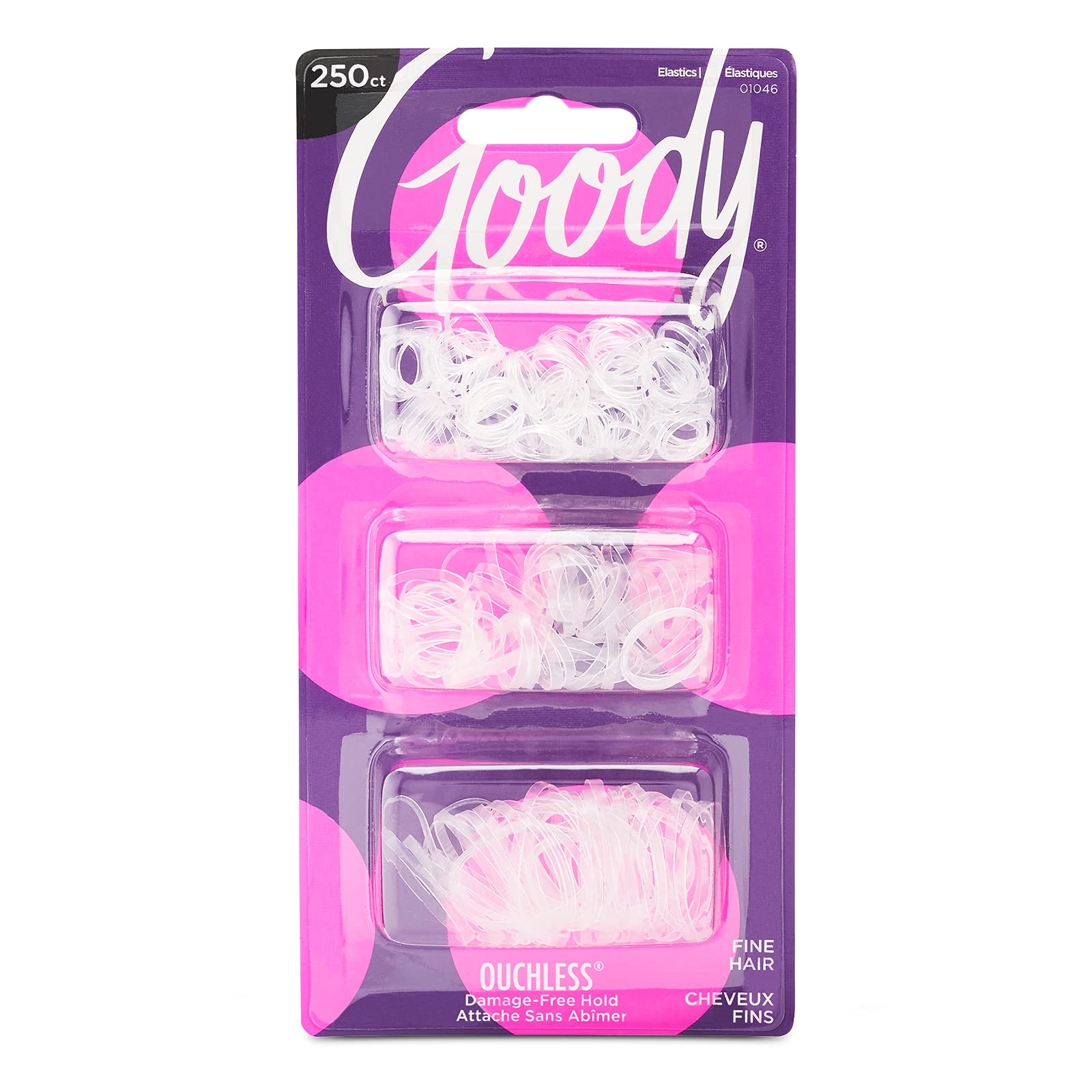 Goody Ouchless Polyband Hair Ties - 250 Ct, Clear, Latex Hair Bands for Women's Hair, Easy Glide, Ultra-Strong Hold Hair Accessories for Women & Men, Secure Hold Ridge Design, All Hair Types