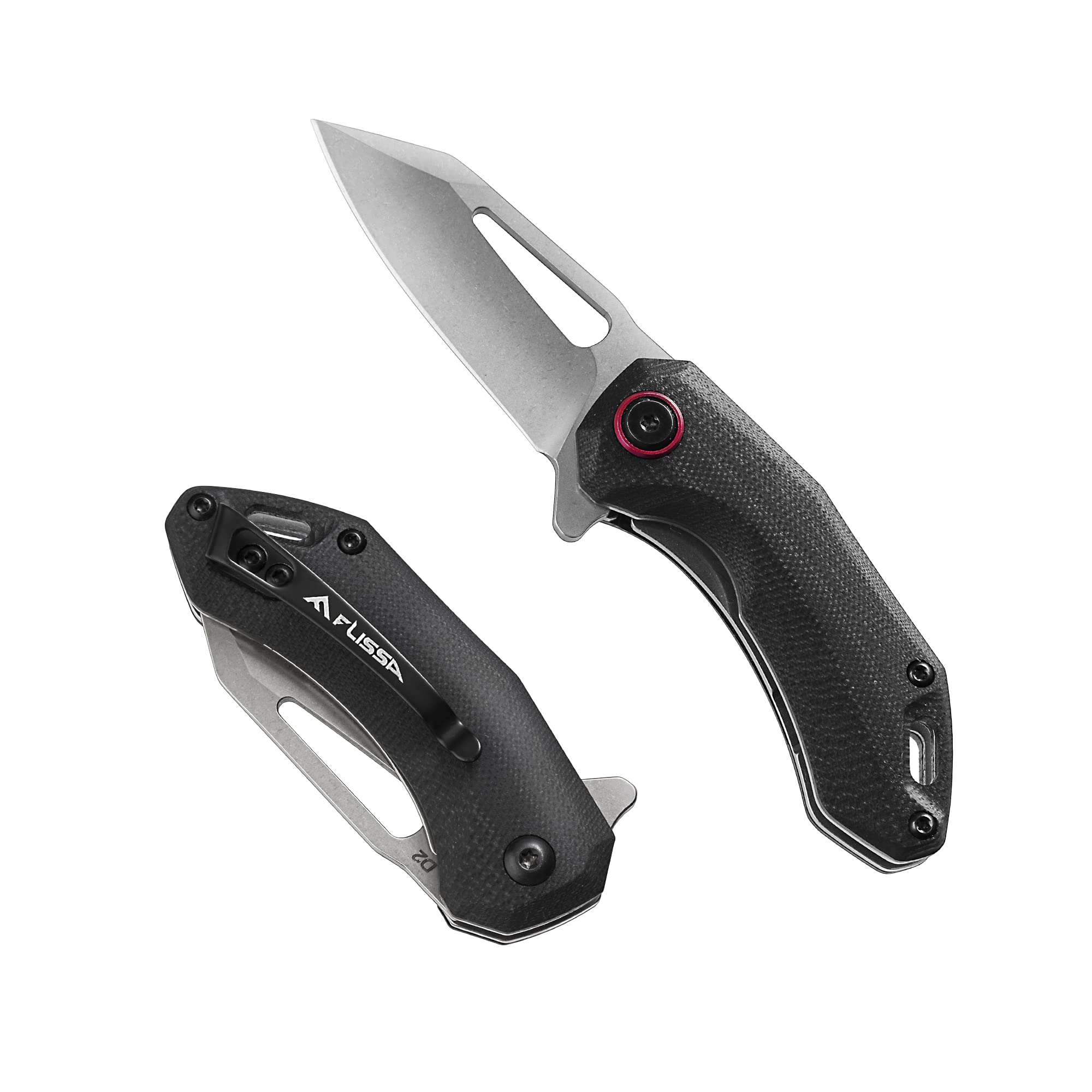 FLISSA Mini Pocket Knife, Folding EDC Knife, 2.5 inch D2 Blade, G10 Handle, for Outdoors, Hiking, Camping, Black