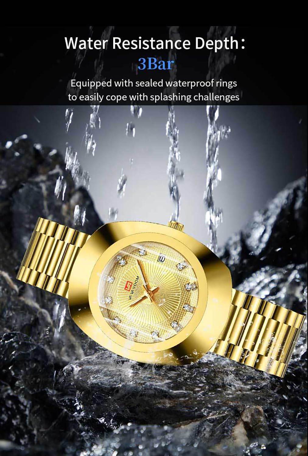 BESTKANG Valentines Couple Watches Oval Unisex Style Couple Waterproof Casual Stainless Steel Lovers Wedding Romantic Watches (Woman Gold Black)