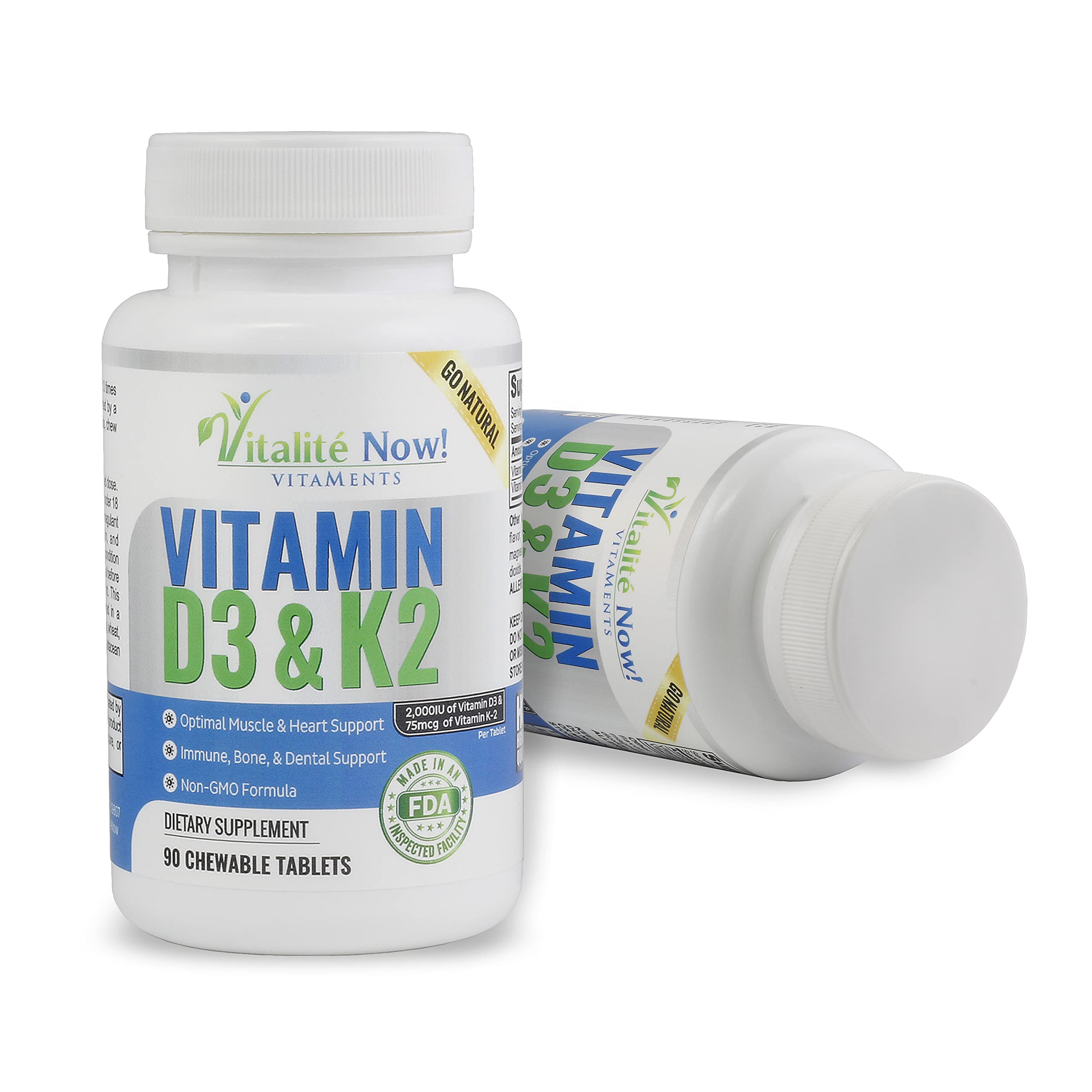 Best Vitamin D3 2000 IU + K2 - Optimized Absorption in Best Form MK7 for Lung Health, Strong Bones & Healthy Heart - All Natural - Cherry Flavor - 90 Chewable Tablets - 3 Month Supply!