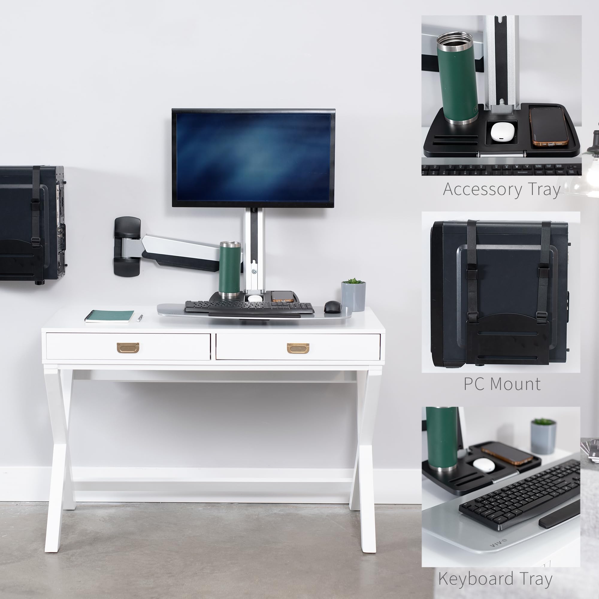 VIVO Single Monitor and Keyboard Counterbalance Sit-Stand Wall Mount, Ergonomic Standing Transition Workstation STAND-SIT1W