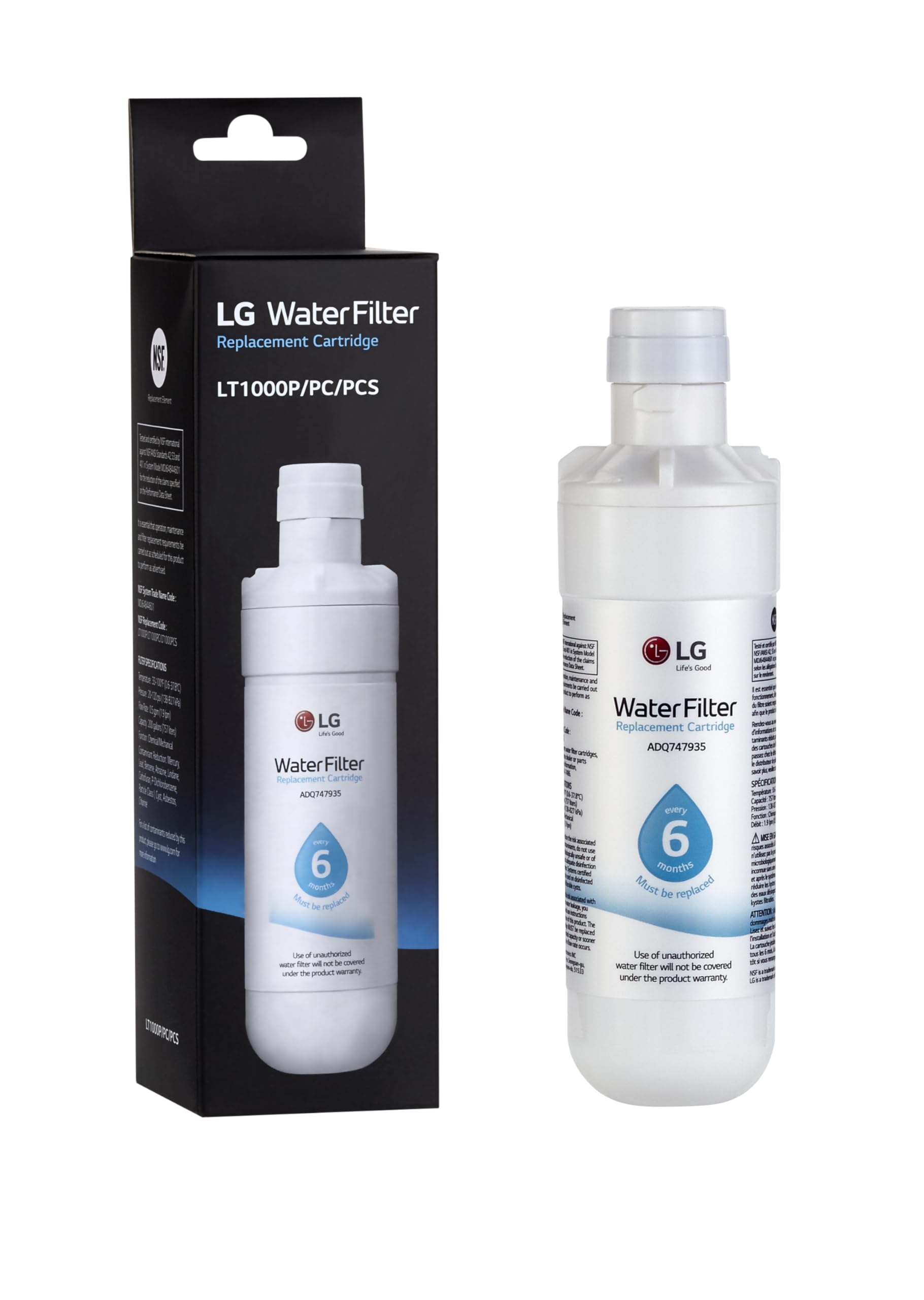 LG LT1000P - 6 Month / 200 Gallon Capacity Replacement Refrigerator Water Filter (NSF42, NSF53, and NSF401) ADQ74793501, ADQ75795105, AGF80300704, or AGF80300705 White