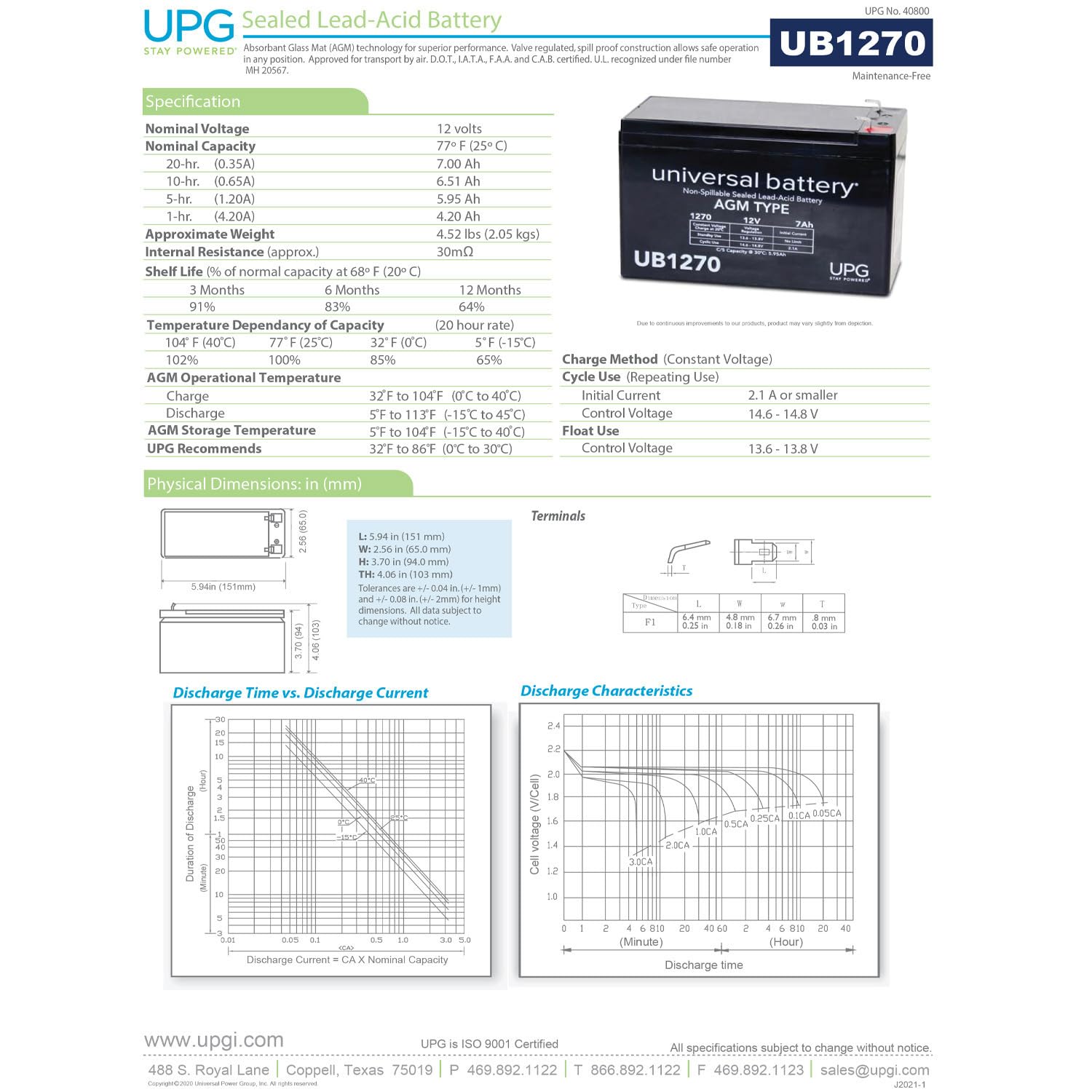 UPG 12V 7Ah SLA Battery Replacement for Home ADT Security Alarm System