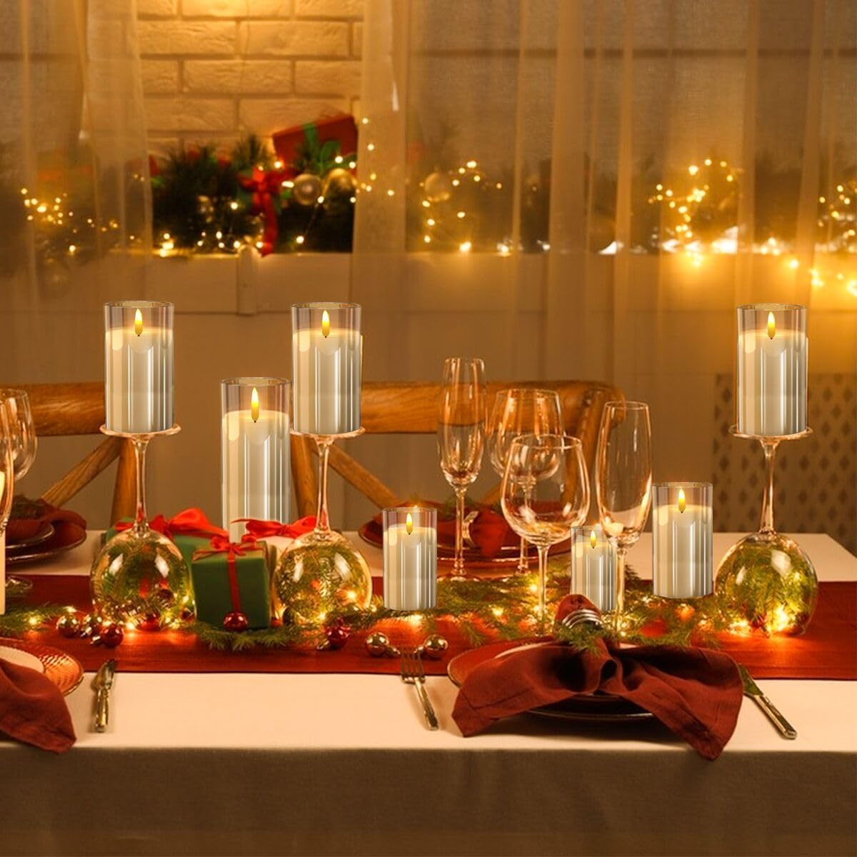Gold Glass Flameless Candles Flickering with Remote, Timer, Battery Operated Moving Wick Realistic Warm Light Real Wax LED Candles for Party, Wedding, Festival Tabletop Decoration - Set of 3