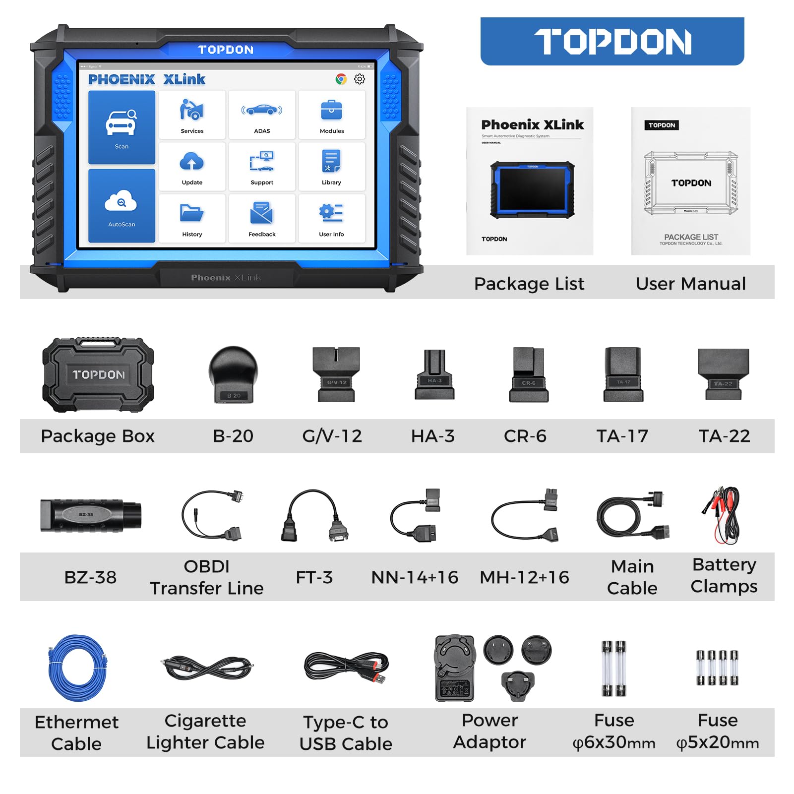 TOPDON Phoenix XLink Scan Tool, ECU Programming, Online ECU Coding, Upgraded of Phoenix Plus, Topology Mapping, 41 Services, Bi-Directional Scanner, Guided Function, CAN FD/DoIP, 2 Years Free Update