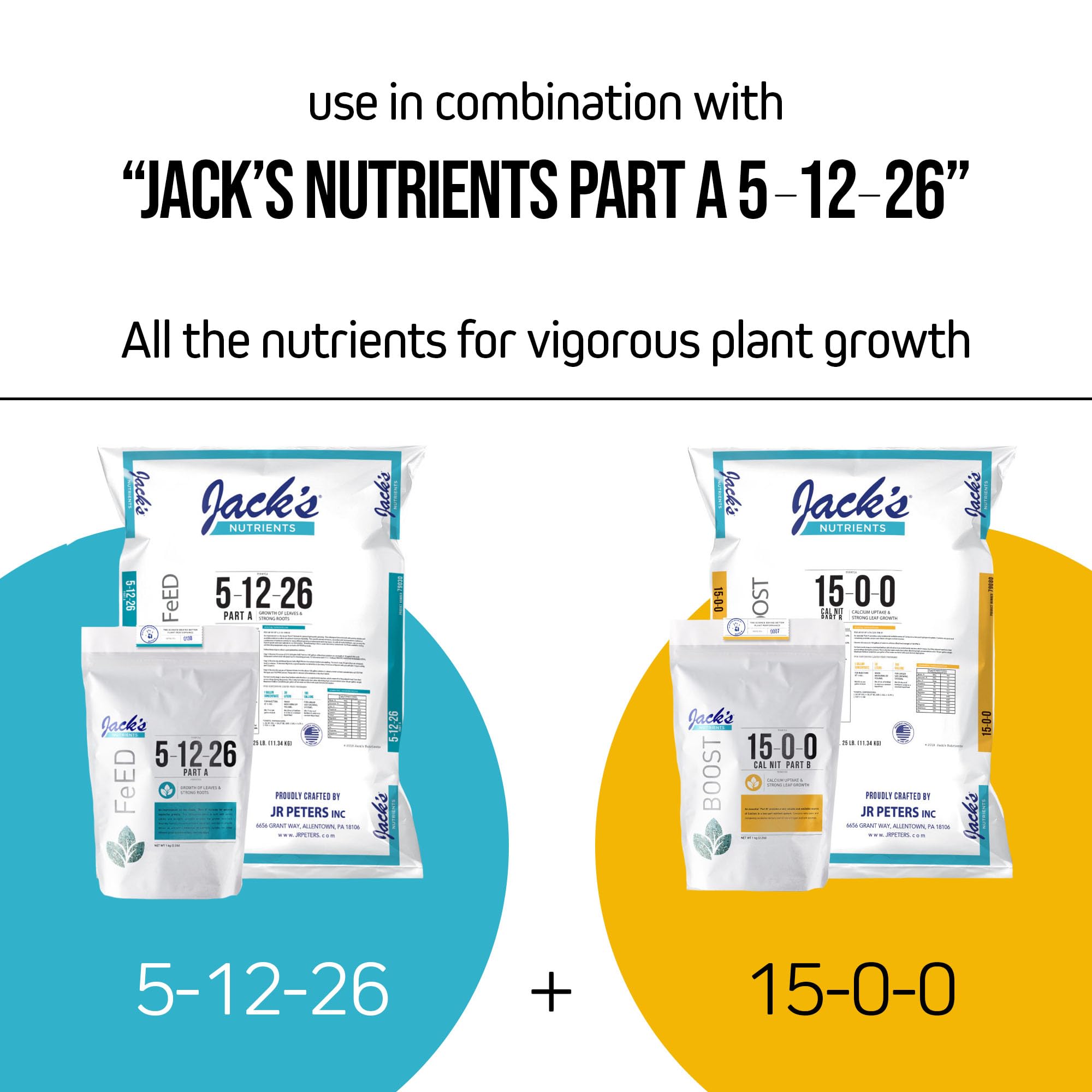 Jack's Classic Nutrients 15-0-0 Part B Water-Soluble Fertilizer for Calcium Uptake and Strong Leaf Growth in Continuous Liquid Feed Programs, 25Lbs