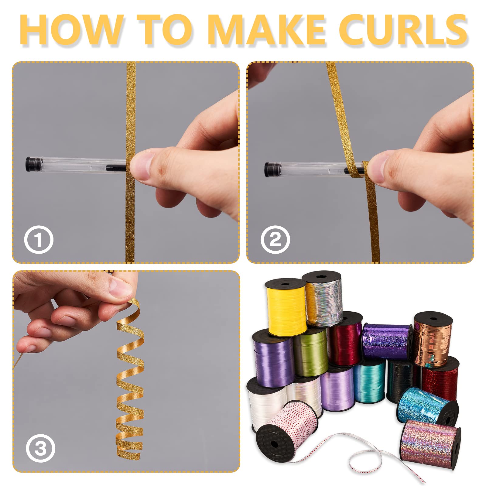 PartyWoo Gold Ribbon - 500 Yard Curling Ribbon for Crafts, Balloons, Gift Wrapping, Florist Flowers (1 Roll)