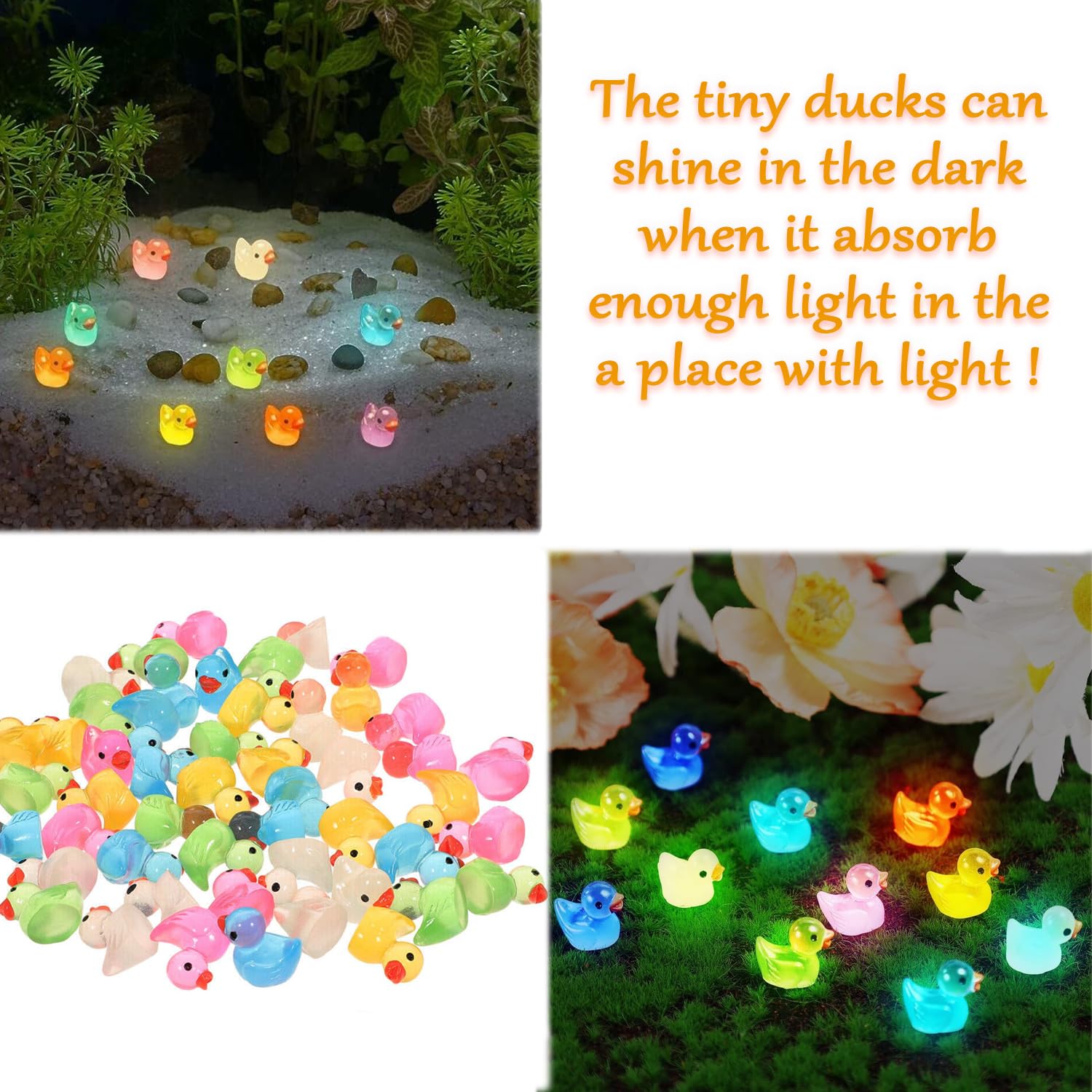 Cidinge 100 Pcs Luminous Mini Resin Ducks Tiny Glow in The Dark Duck Micro Garden Landscape Potted Plants Decoration Aquarium Dollhouse Ornament for Family Crafts Decor