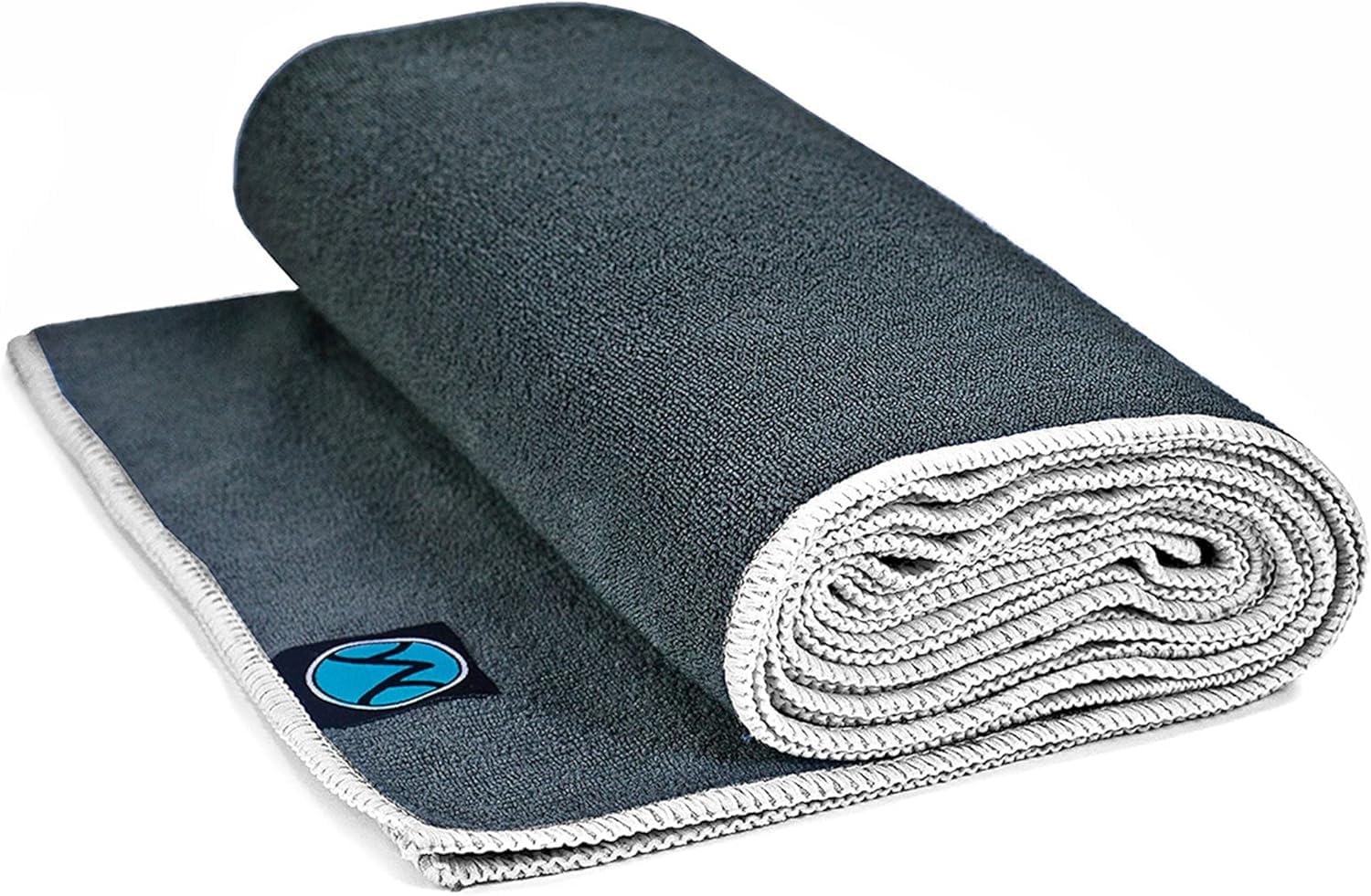 Youphoria Yoga Microfiber Towel Non-Slip Yoga Mat Towel - Hot Yoga Towel for Sweat & Grip... (Gray Towel/White Stitching)