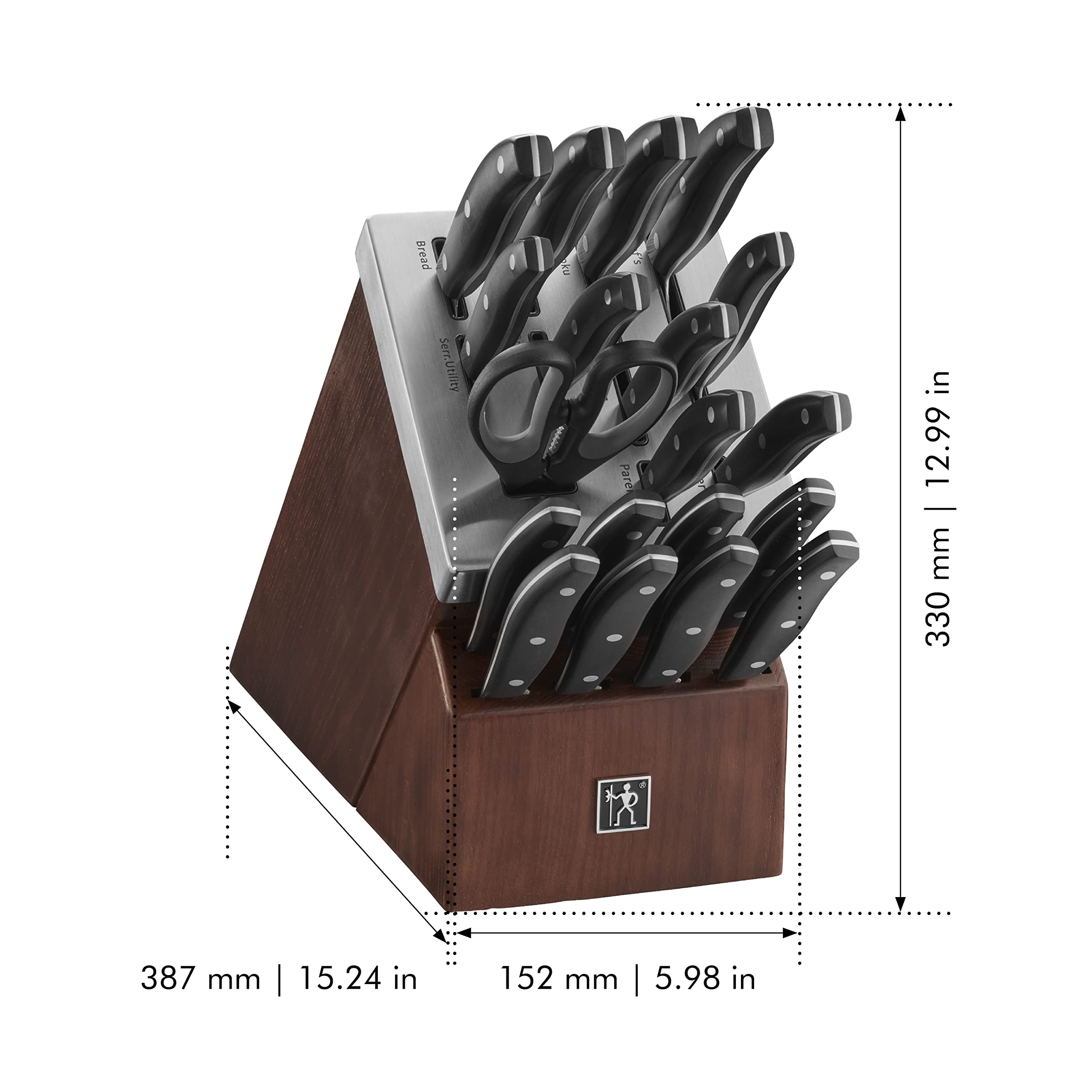 HENCKELS Definition 20-Piece Self-Sharpening Knife Block Set for Paring, Boning, Santoku, Chefs, Carving, Kitchen Shears, German Engineered Informed by 100+ Years of Mastery, Brown, Black, Silver