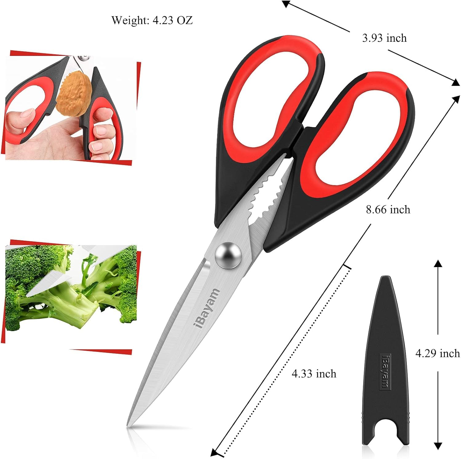 iBayam 3-Pack Kitchen Scissors All Purpose Kitchen Shears Heavy Duty Scissors with Protective Sheath for Food, 8.5" Comfort Grip Stainless Steel Dishwasher Safe Cooking Scissors, Kitchen Utensils