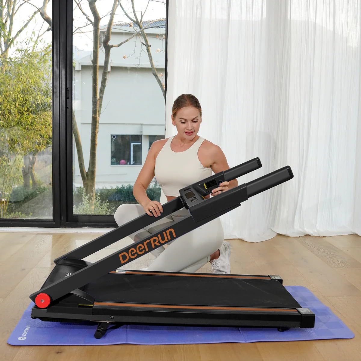 DeerRun Treadmills for Home with Incline and Handles, 3 HP Foldable Treadmill for Small Spaces, Folding Running Machine with Smart APP